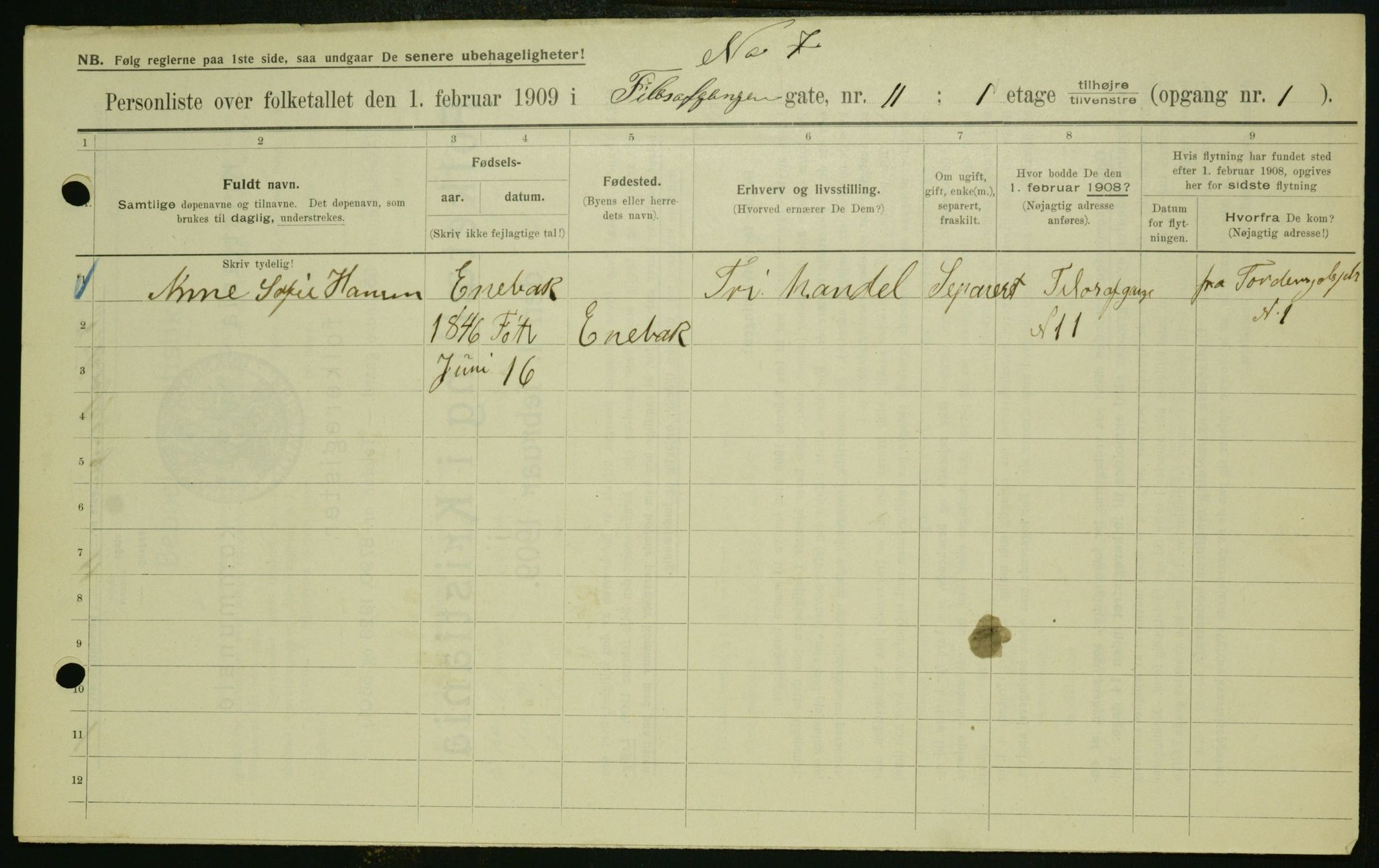 OBA, Municipal Census 1909 for Kristiania, 1909, p. 21944