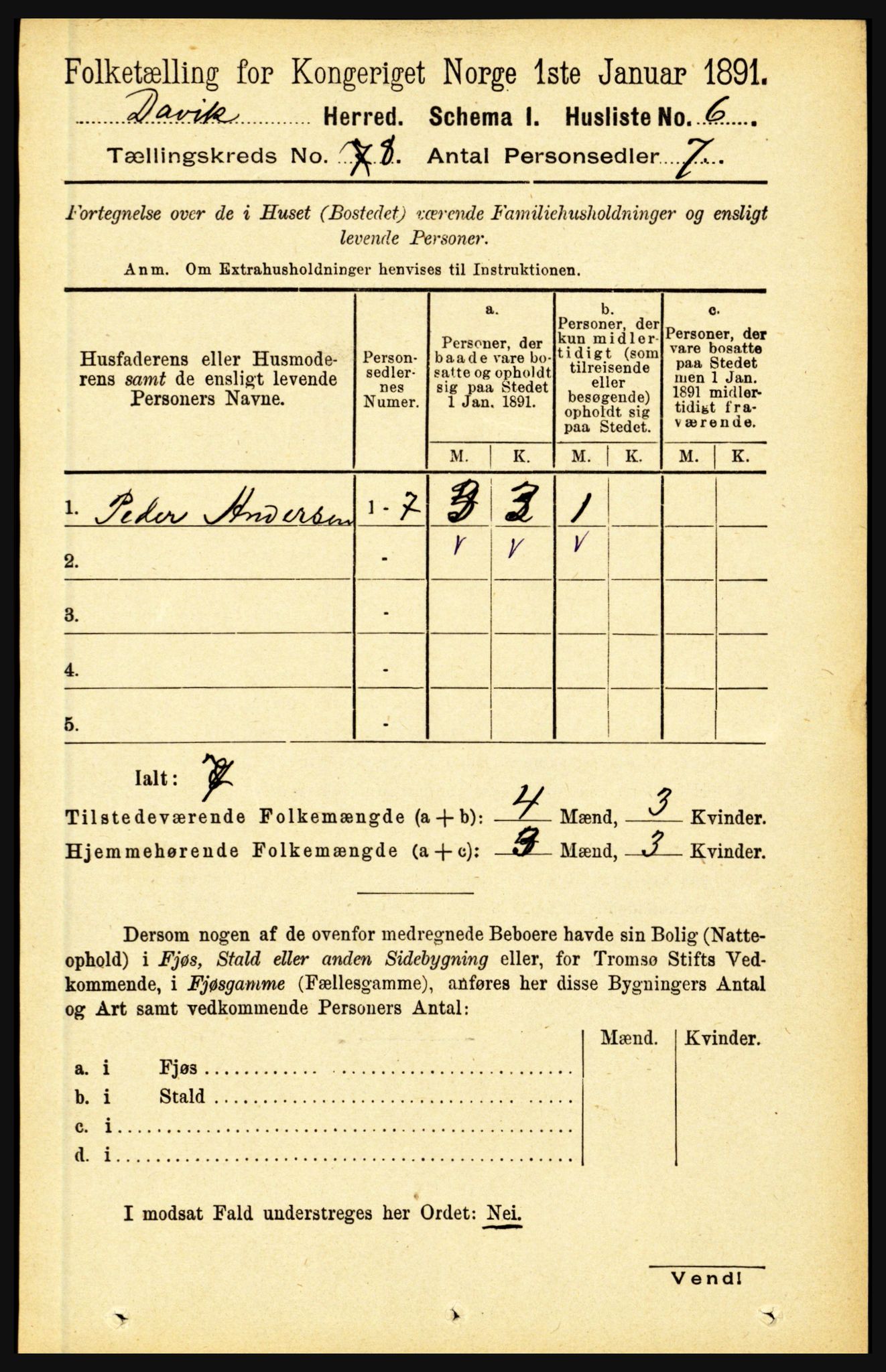 RA, 1891 census for 1442 Davik, 1891, p. 3186