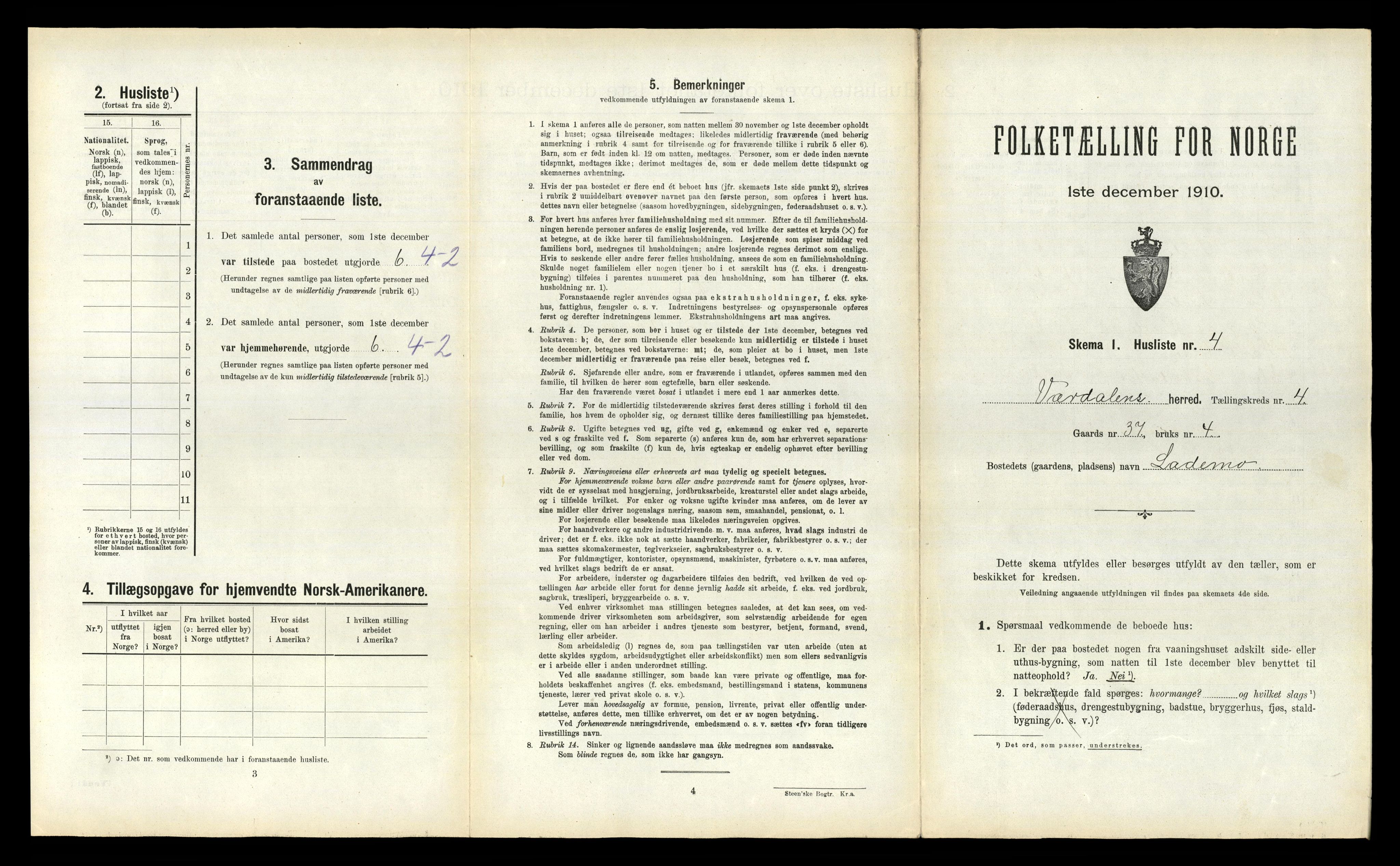 RA, 1910 census for Verdal, 1910, p. 842