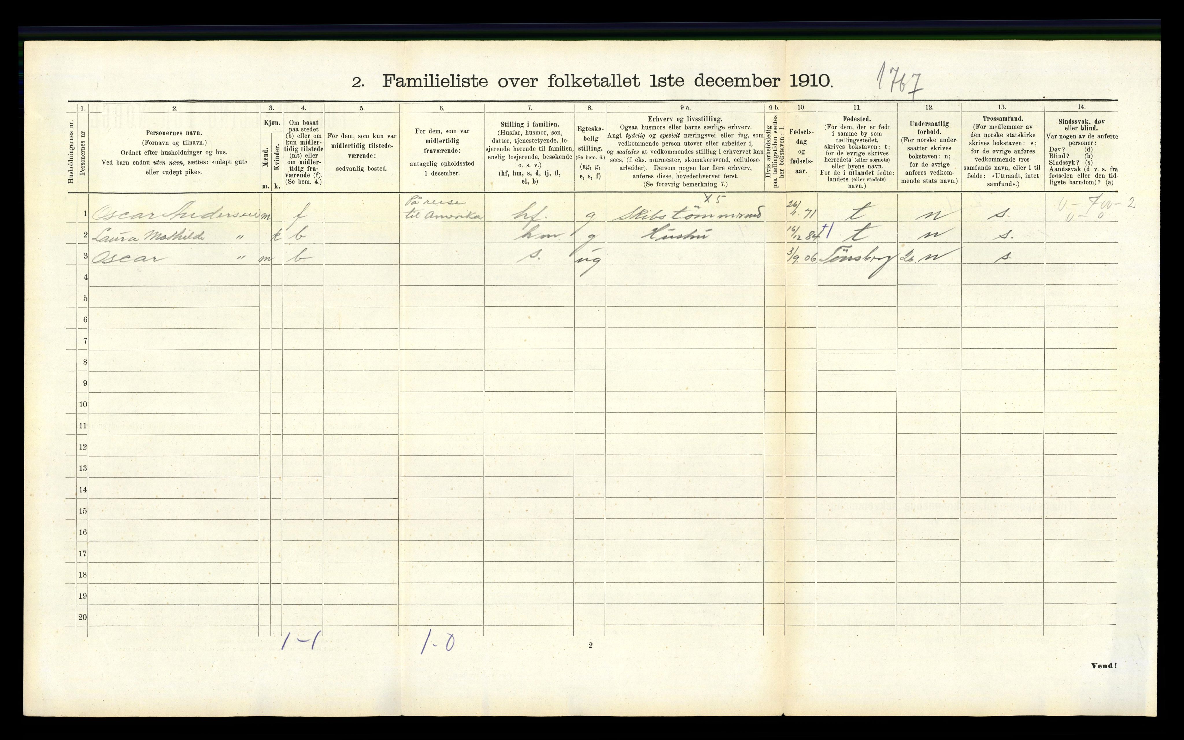 RA, 1910 census for Larvik, 1910, p. 6330