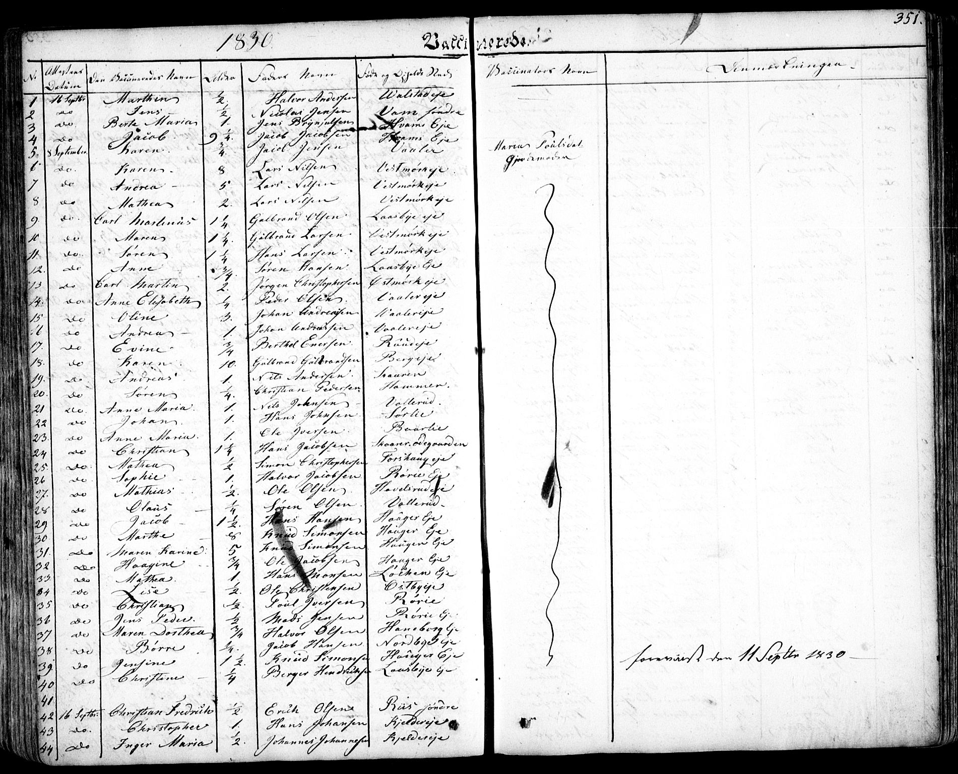 Skedsmo prestekontor Kirkebøker, SAO/A-10033a/F/Fa/L0009: Parish register (official) no. I 9, 1830-1853, p. 351