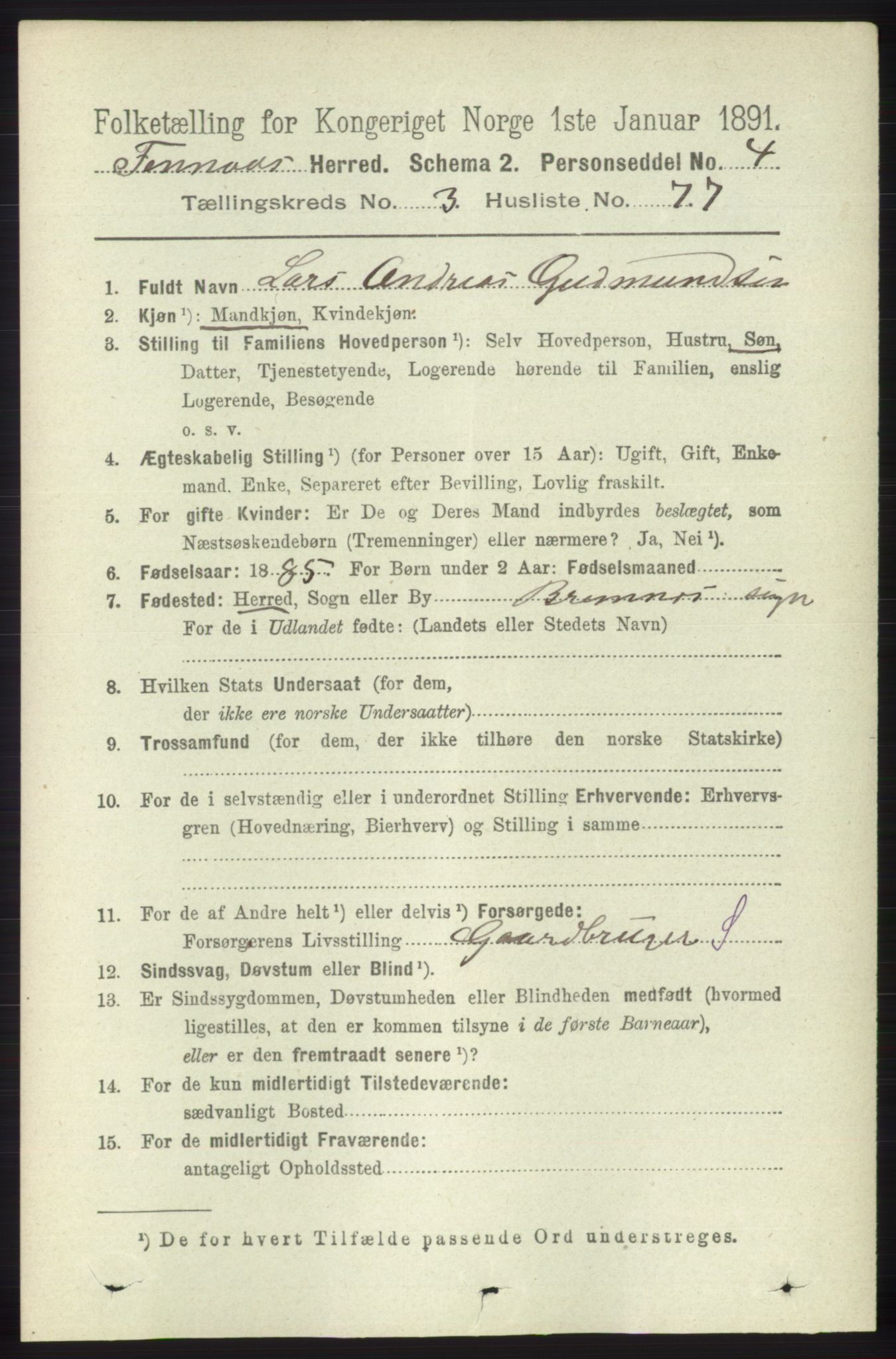 RA, 1891 census for 1218 Finnås, 1891, p. 1579