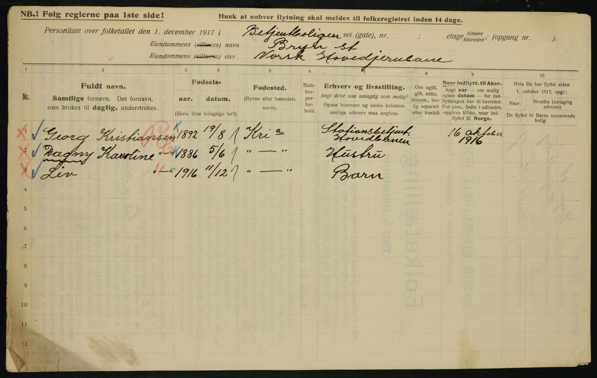 OBA, Municipal Census 1917 for Aker, 1917, p. 23826