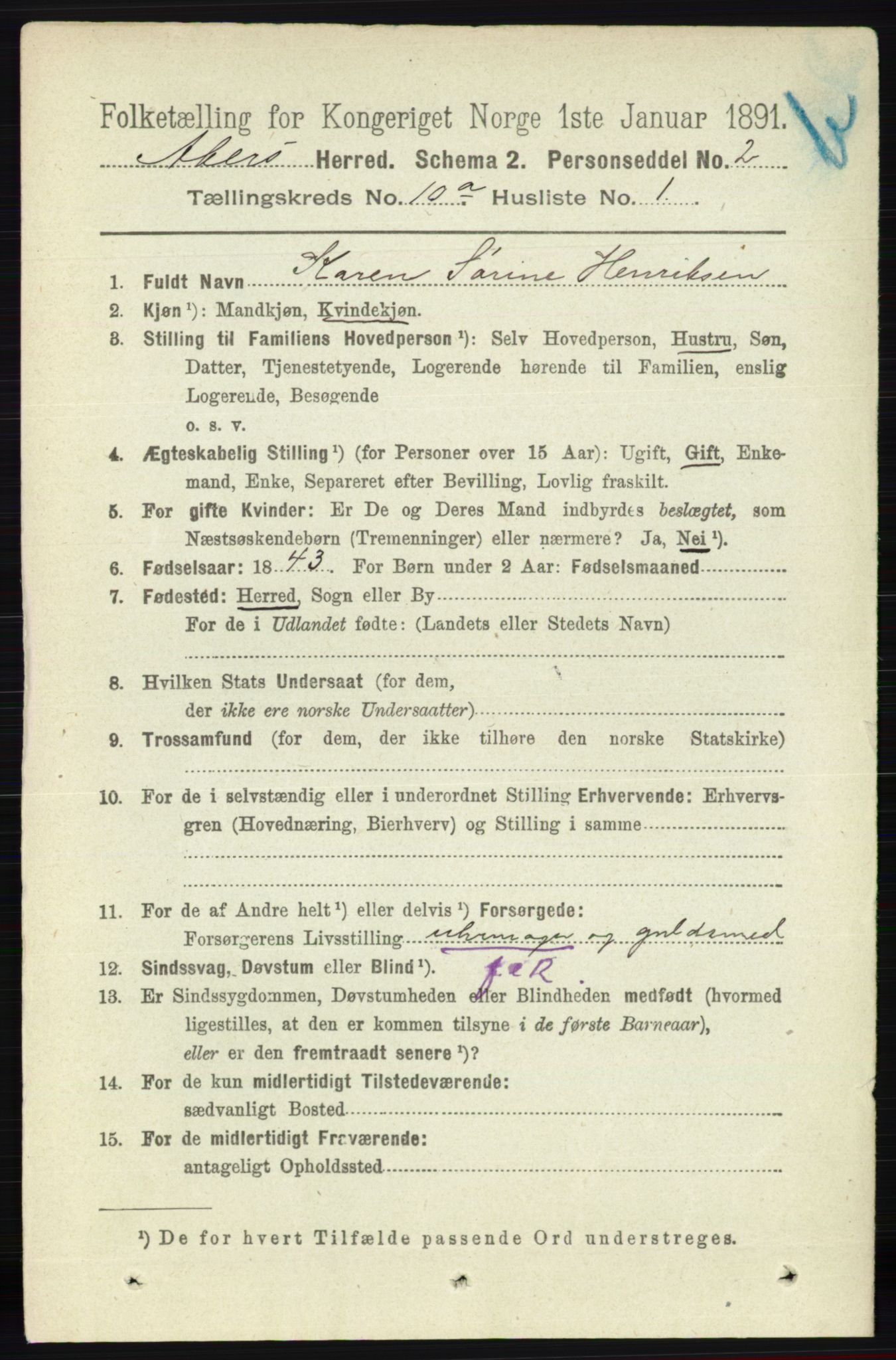 RA, 1891 census for 0218 Aker, 1891, p. 8846