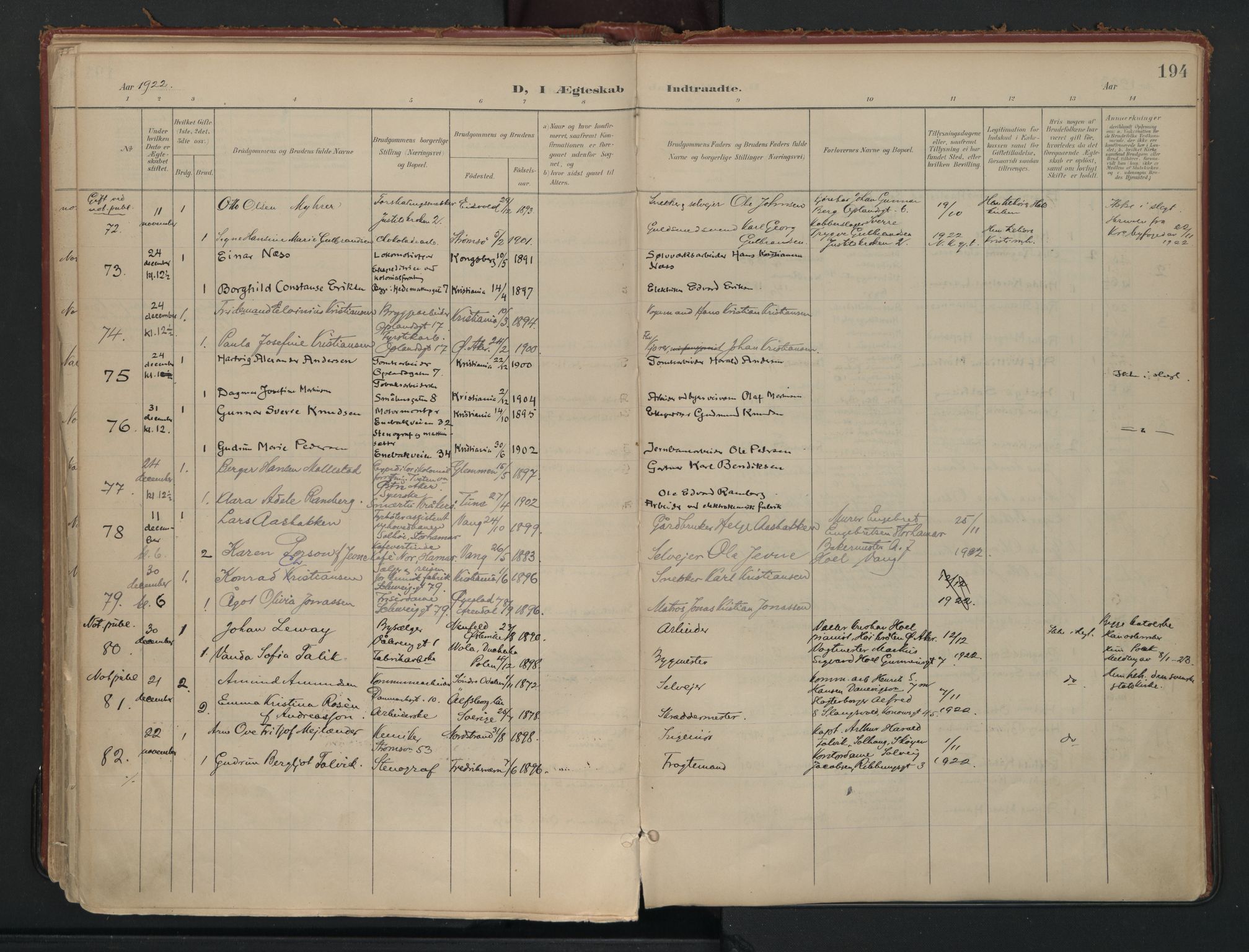 Vålerengen prestekontor Kirkebøker, AV/SAO-A-10878/F/Fa/L0002: Parish register (official) no. 2, 1899-1924, p. 194