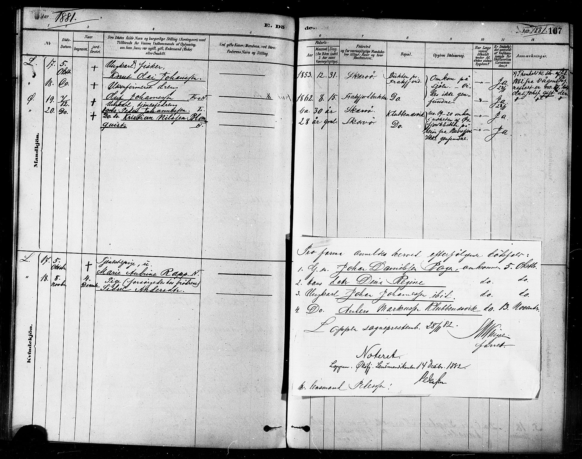 Loppa sokneprestkontor, SATØ/S-1339/H/Ha/L0006kirke: Parish register (official) no. 6, 1879-1895, p. 167