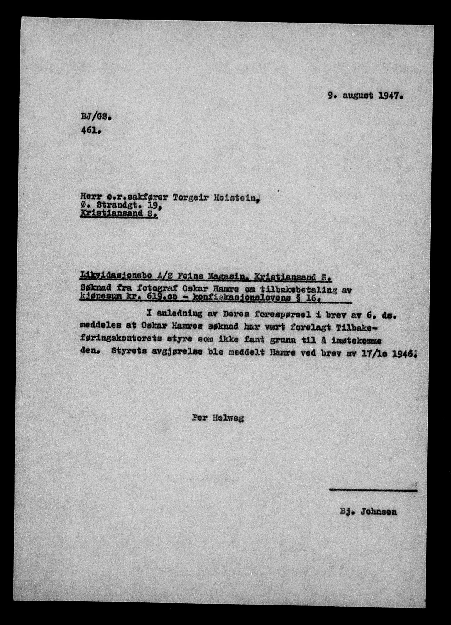 Justisdepartementet, Tilbakeføringskontoret for inndratte formuer, AV/RA-S-1564/H/Hc/Hcd/L0995: --, 1945-1947, p. 297
