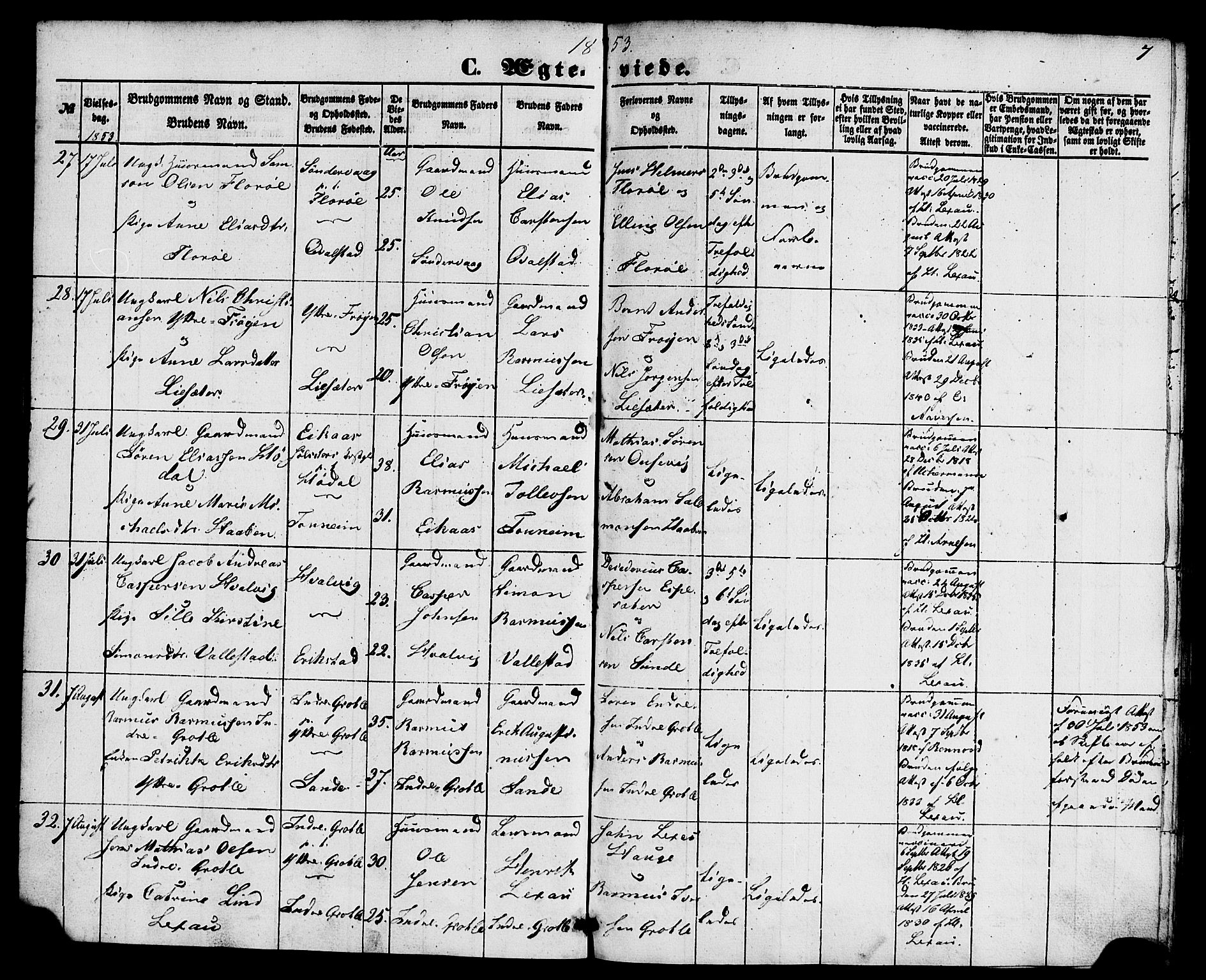 Kinn sokneprestembete, SAB/A-80801/H/Haa/Haaa/L0010: Parish register (official) no. A 10, 1852-1869, p. 7