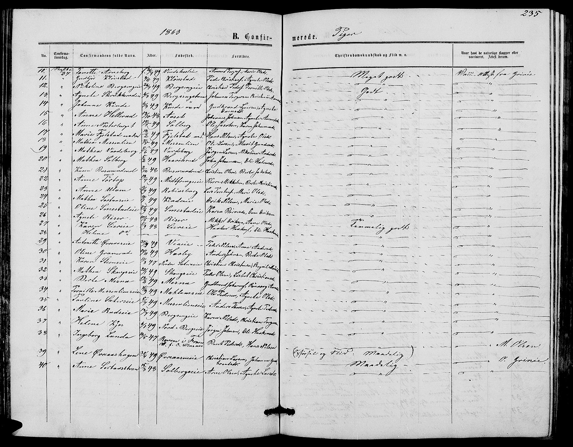 Ringsaker prestekontor, AV/SAH-PREST-014/L/La/L0007: Parish register (copy) no. 7, 1861-1869, p. 235