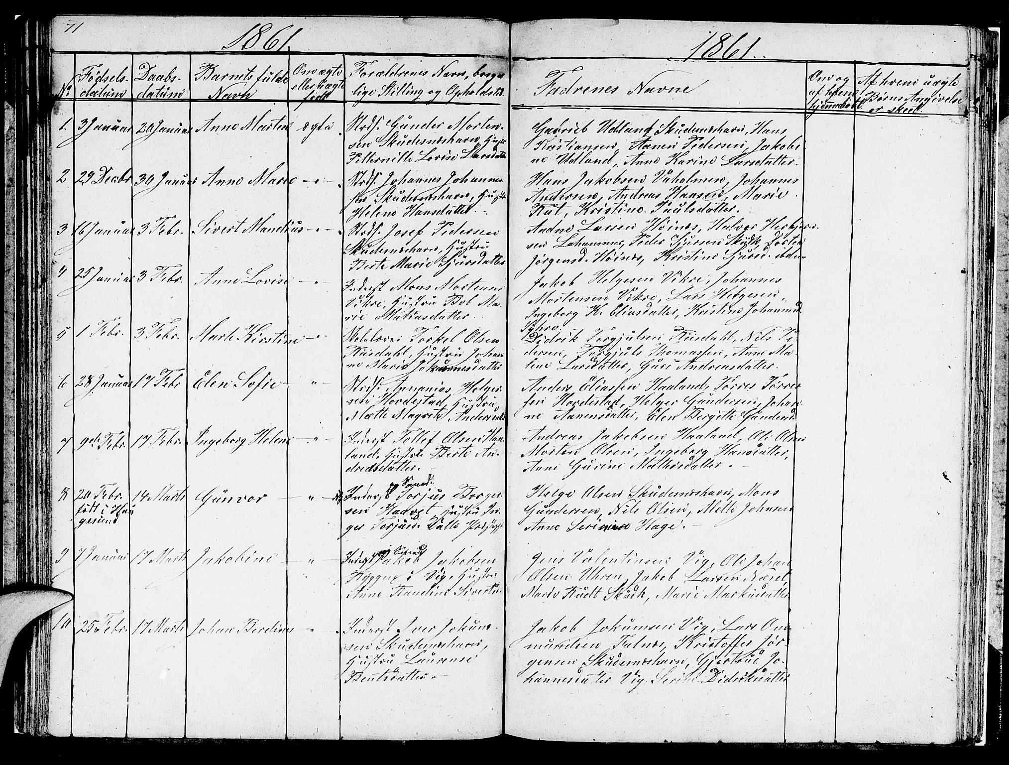 Skudenes sokneprestkontor, SAST/A -101849/H/Ha/Hab/L0001: Parish register (copy) no. B 1, 1848-1864, p. 71