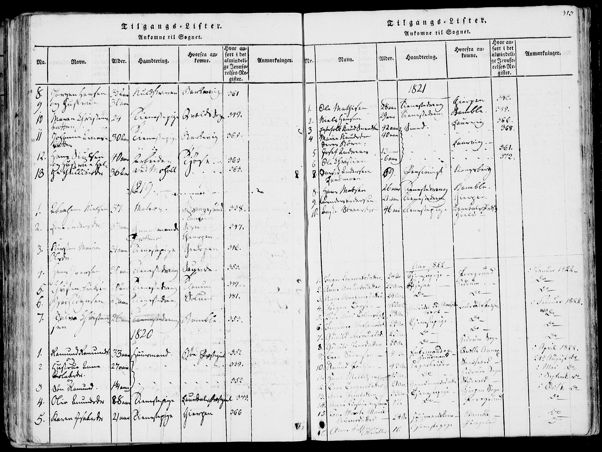 Eidanger kirkebøker, AV/SAKO-A-261/F/Fa/L0007: Parish register (official) no. 7, 1814-1831, p. 313