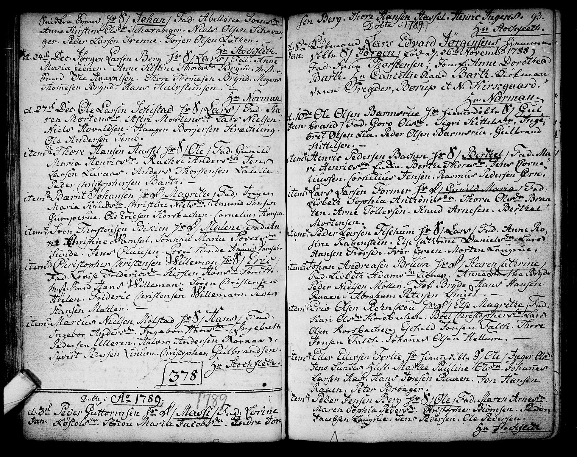 Kongsberg kirkebøker, SAKO/A-22/F/Fa/L0006: Parish register (official) no. I 6, 1783-1797, p. 93