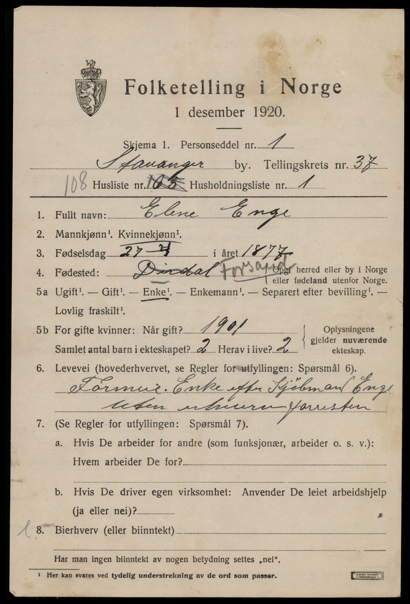 SAST, 1920 census for Stavanger, 1920, p. 99226