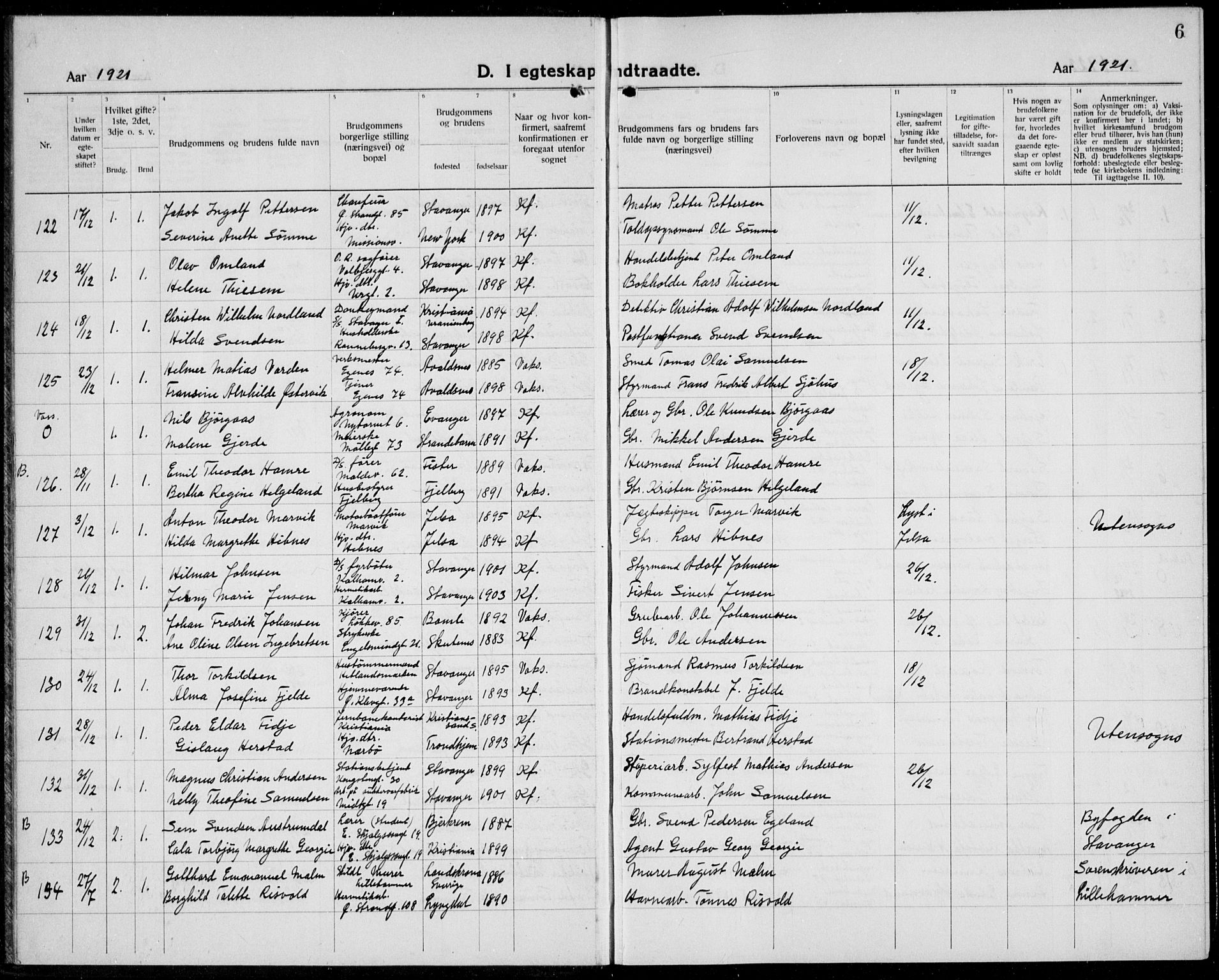 Domkirken sokneprestkontor, SAST/A-101812/001/30/30BB/L0020: Parish register (copy) no. B 20, 1921-1937, p. 6