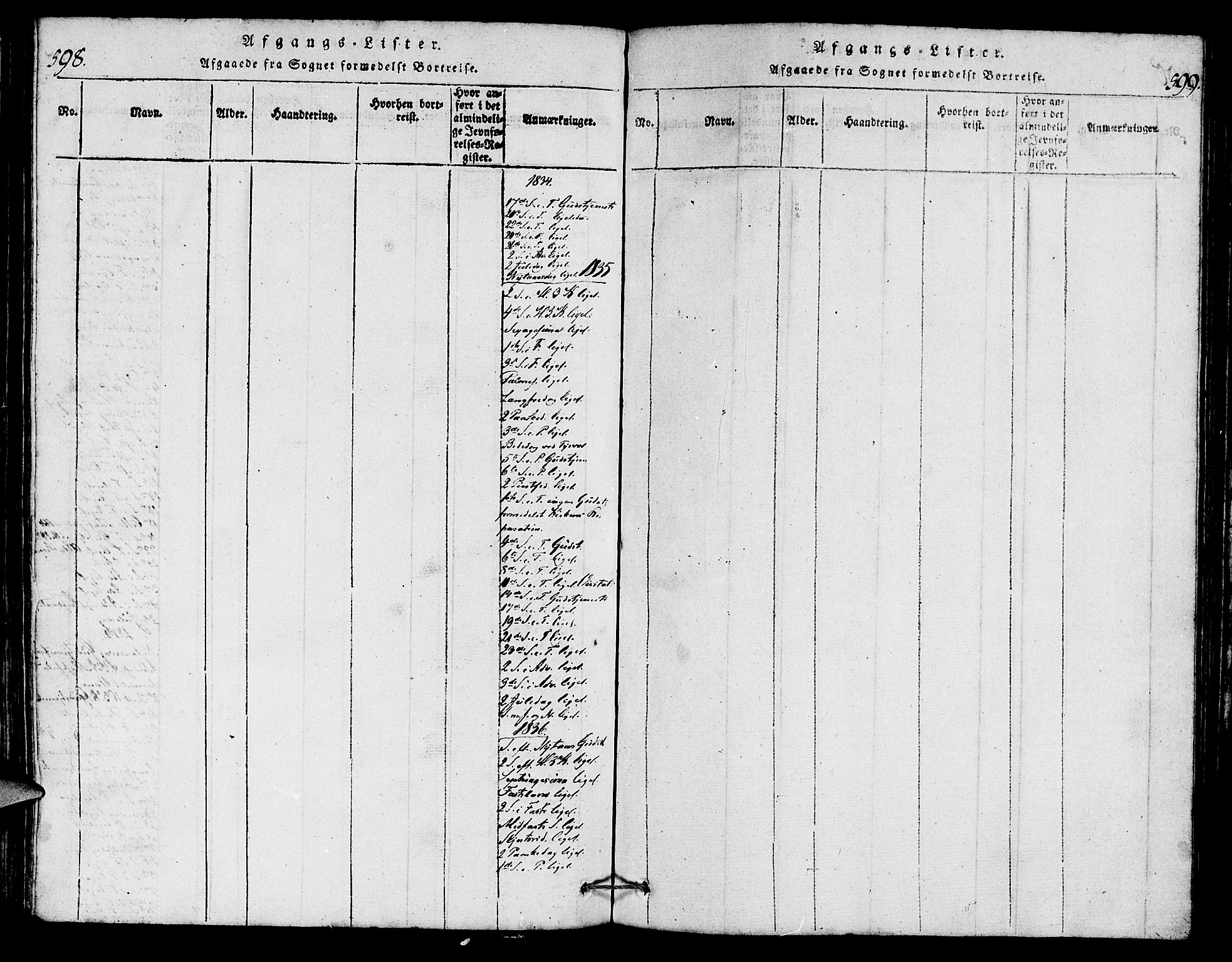 Torvastad sokneprestkontor, SAST/A -101857/H/Ha/Haa/L0004: Parish register (official) no. A 4, 1817-1836, p. 598-599