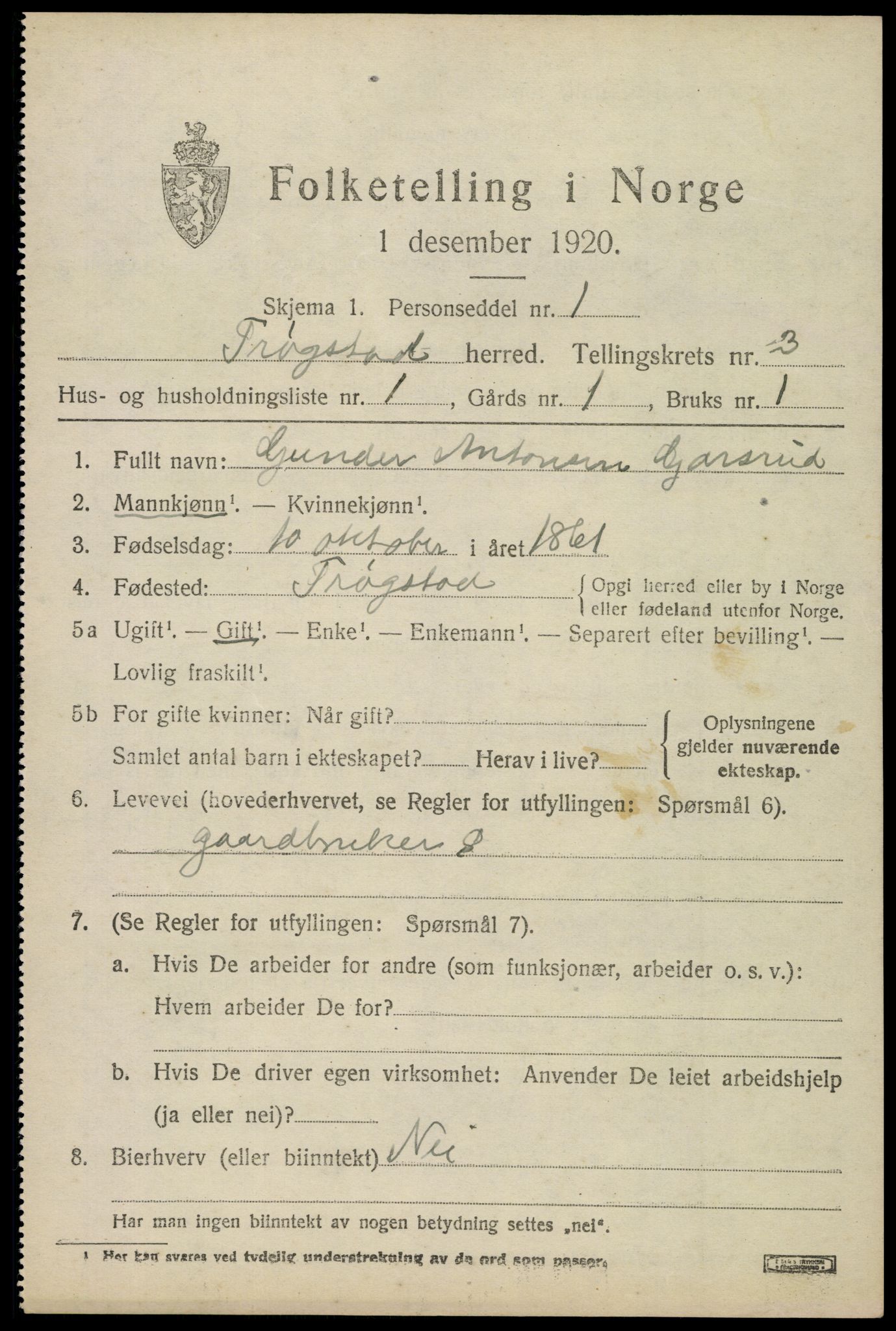 SAO, 1920 census for Trøgstad, 1920, p. 3124