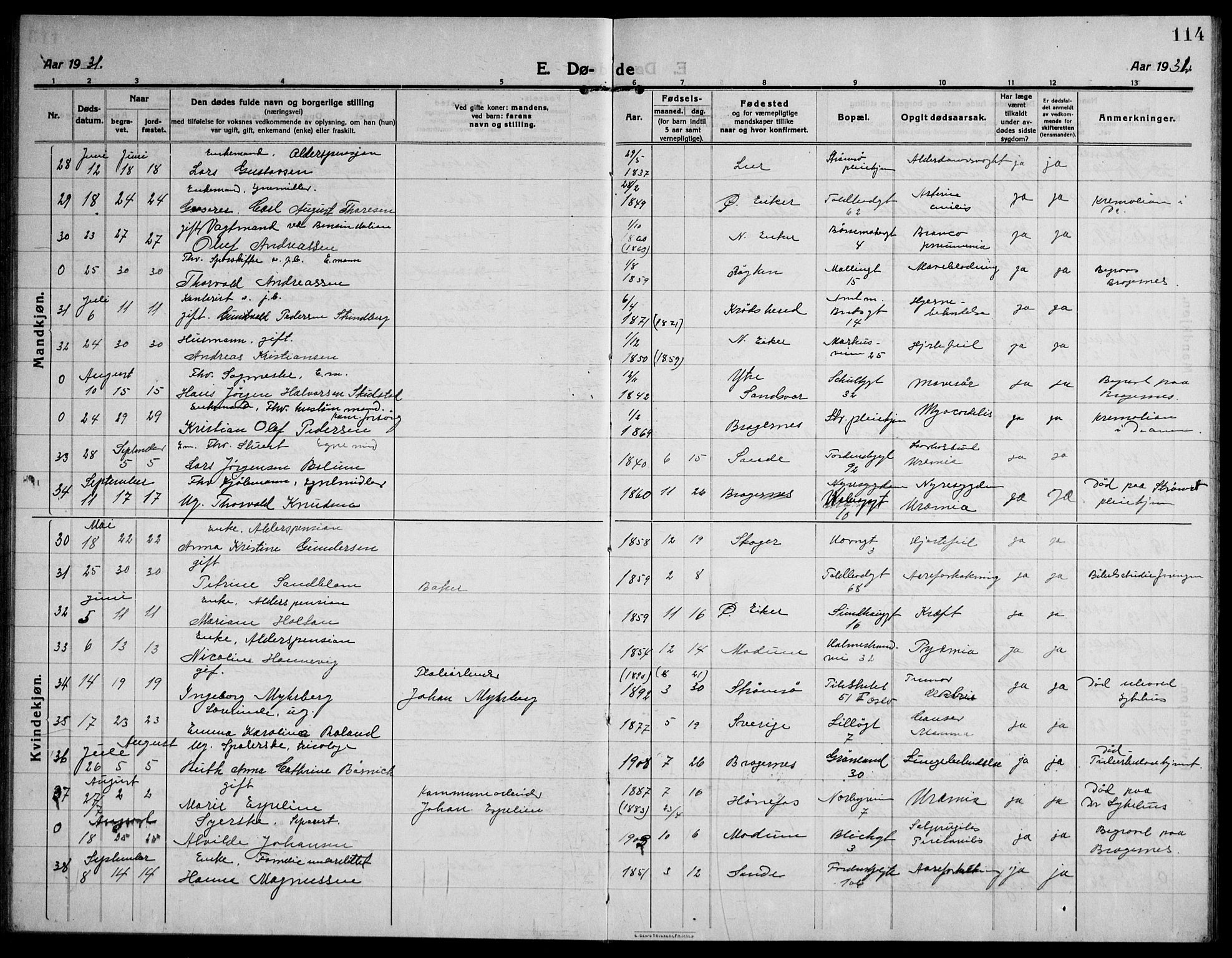 Strømsø kirkebøker, AV/SAKO-A-246/F/Fa/L0028: Parish register (official) no. I 29, 1914-1937, p. 114