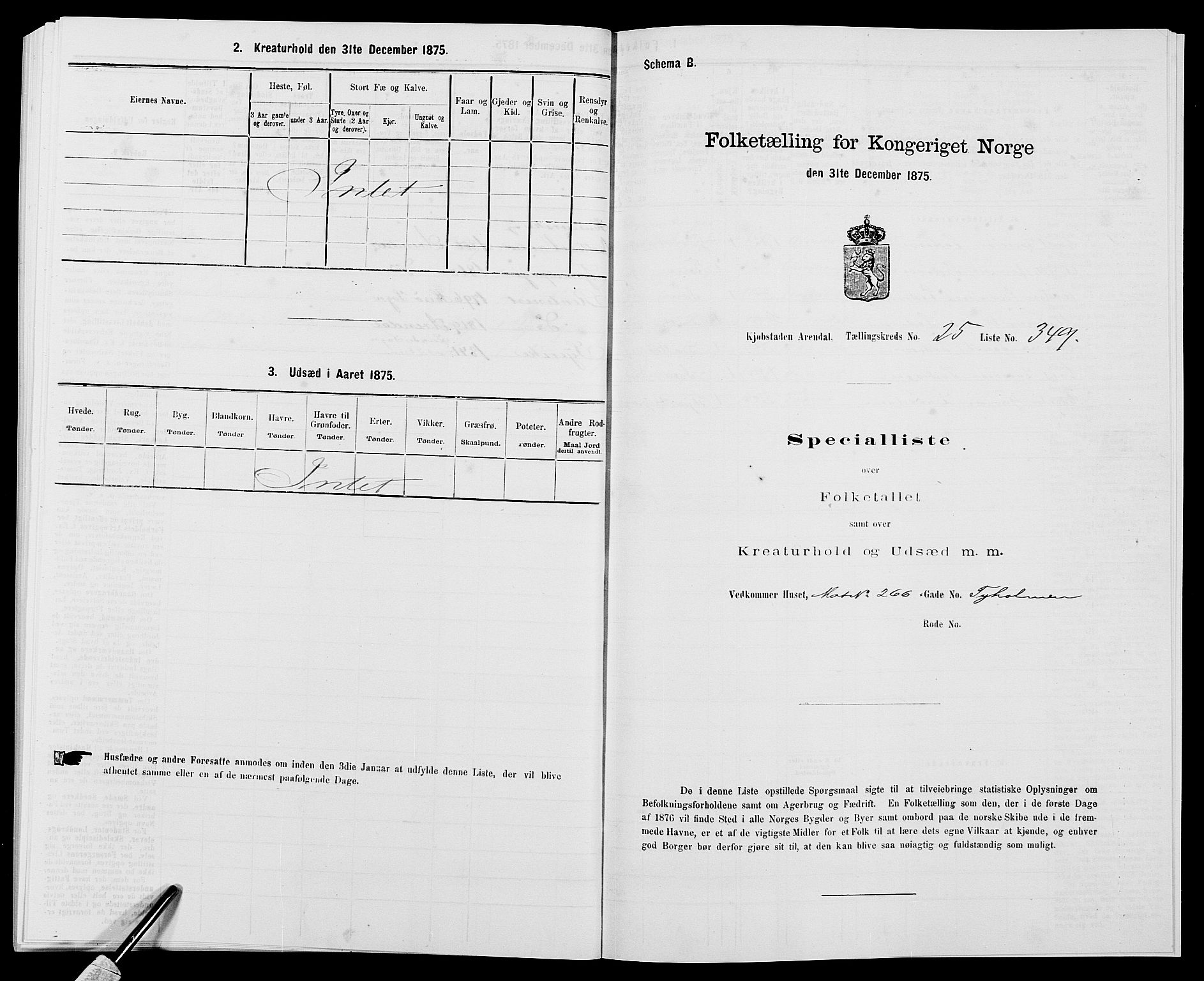SAK, 1875 census for 0903P Arendal, 1875, p. 805
