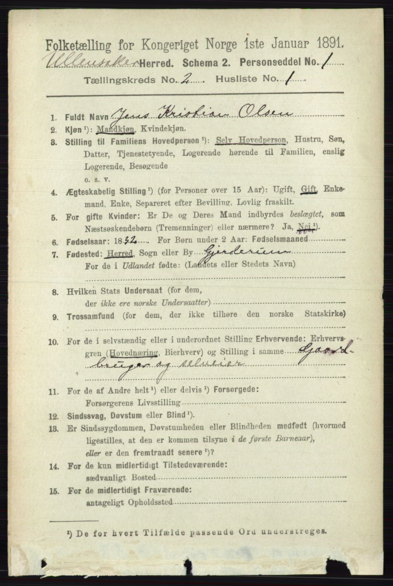 RA, 1891 census for 0235 Ullensaker, 1891, p. 697