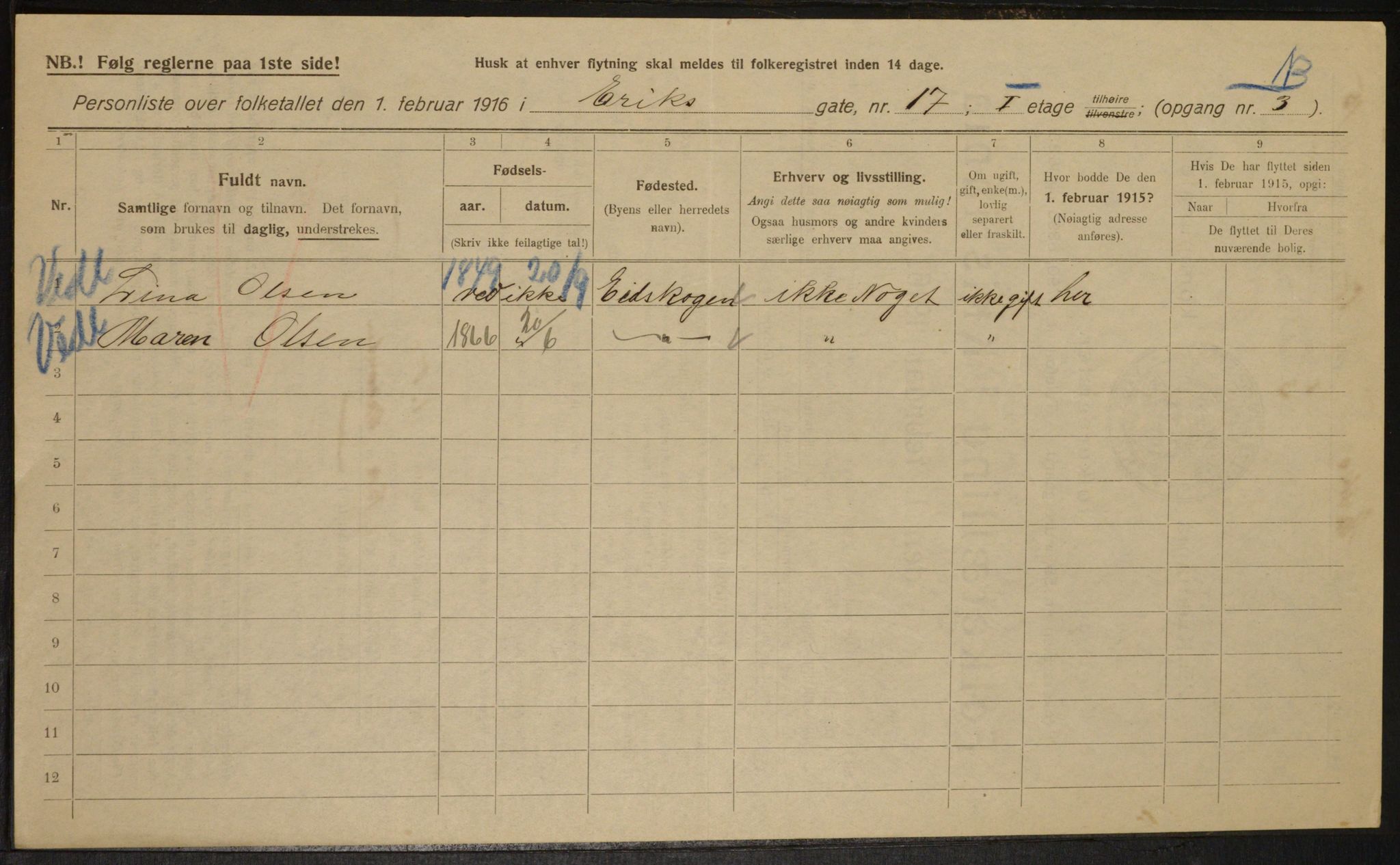 OBA, Municipal Census 1916 for Kristiania, 1916, p. 20425