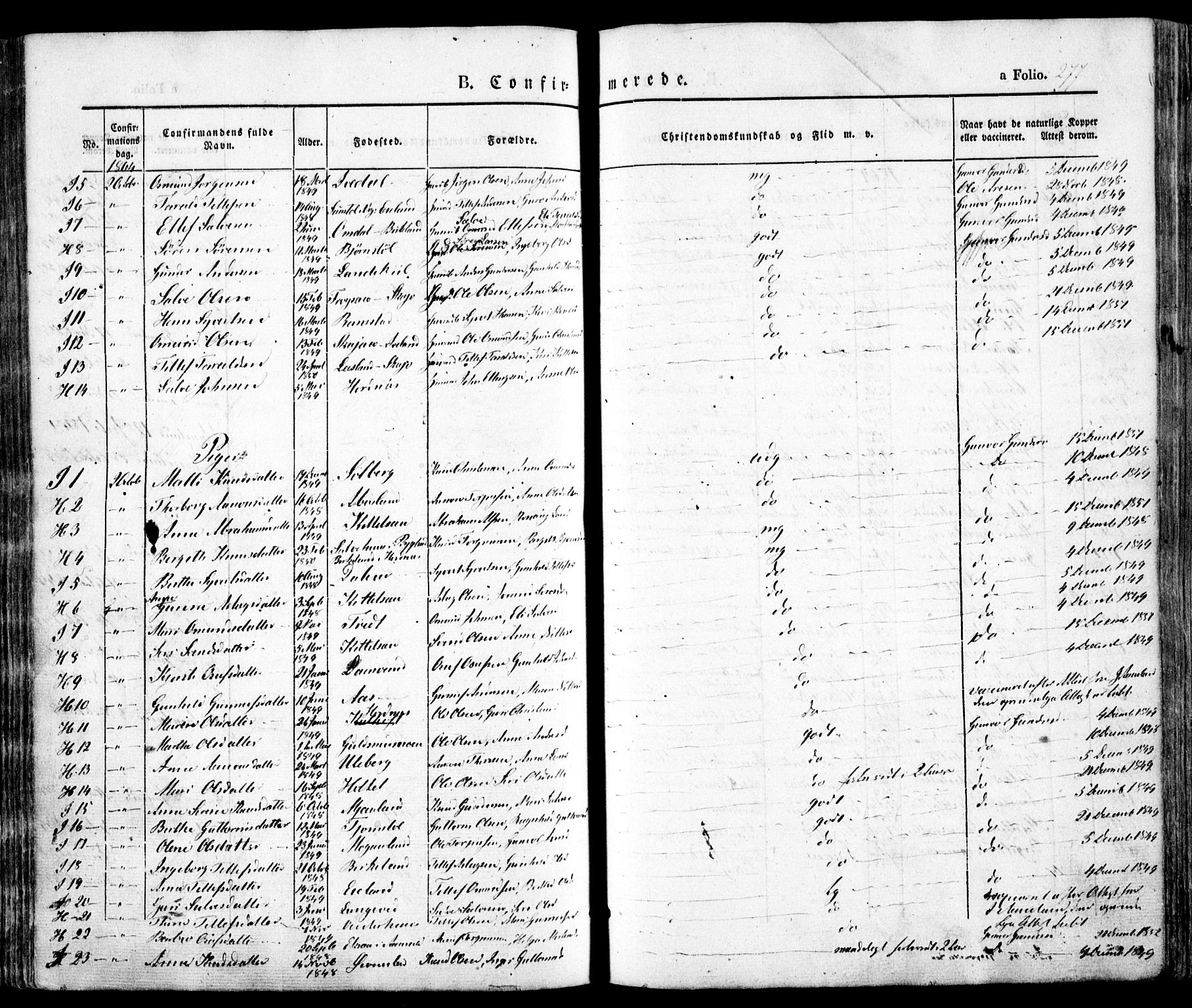 Evje sokneprestkontor, AV/SAK-1111-0008/F/Fa/Faa/L0005: Parish register (official) no. A 5, 1843-1865, p. 277