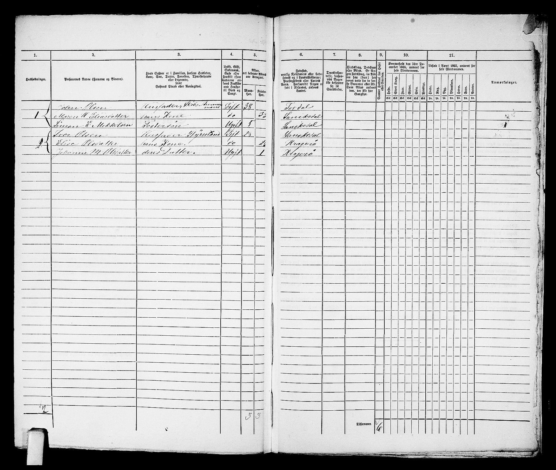 RA, 1865 census for Kragerø/Kragerø, 1865, p. 603