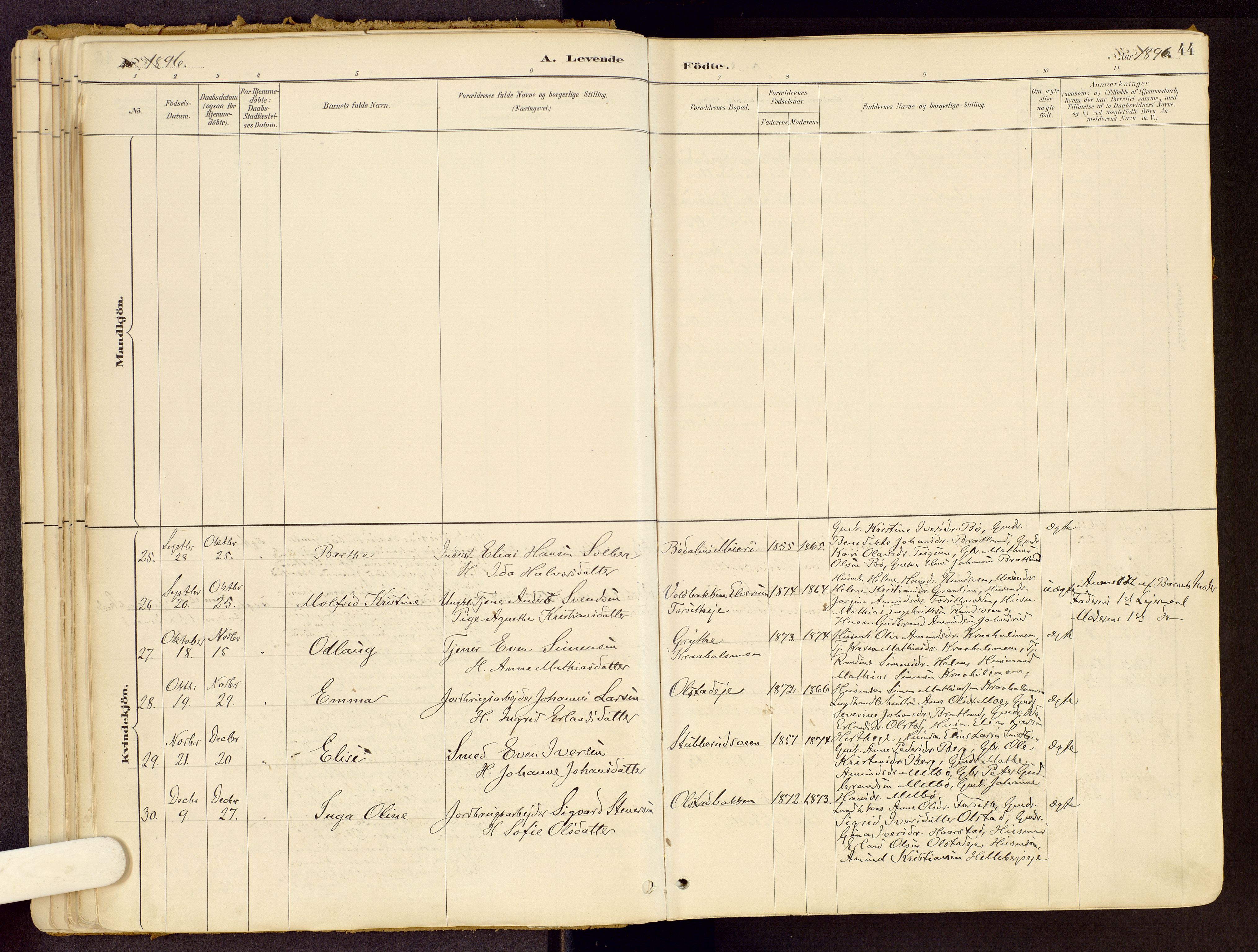 Vestre Gausdal prestekontor, SAH/PREST-094/H/Ha/Haa/L0001: Parish register (official) no. 1, 1887-1914, p. 44