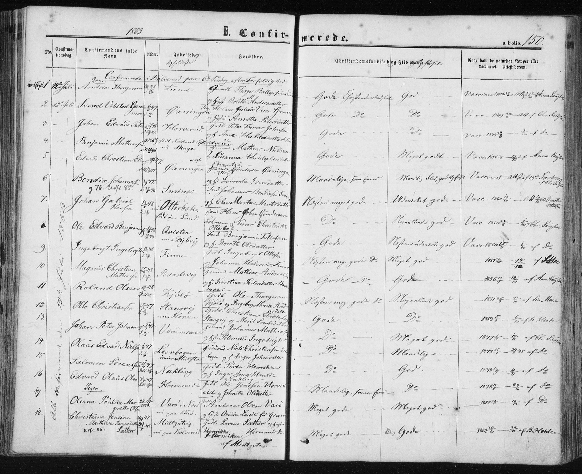 Ministerialprotokoller, klokkerbøker og fødselsregistre - Nord-Trøndelag, SAT/A-1458/780/L0641: Parish register (official) no. 780A06, 1857-1874, p. 150