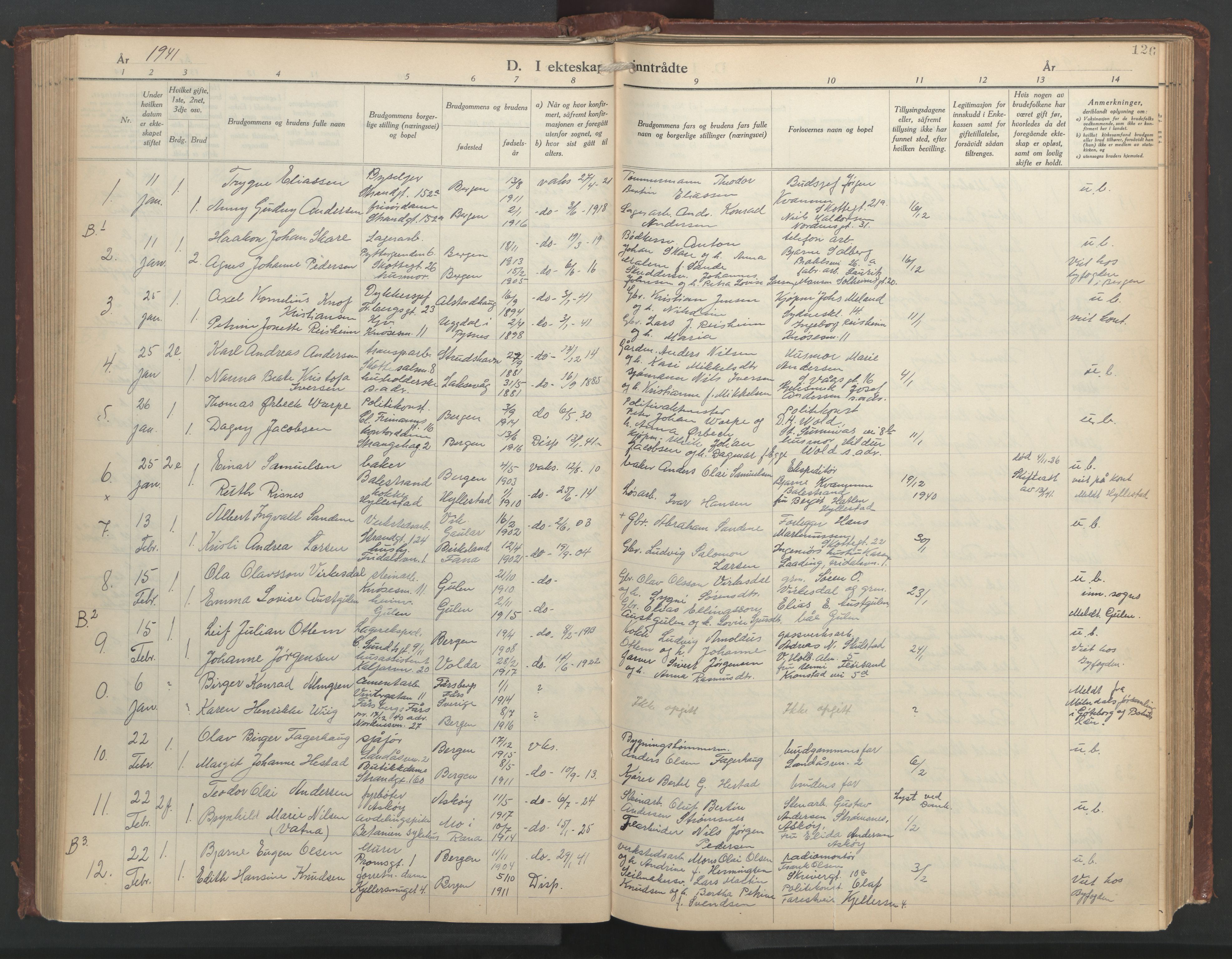 Nykirken Sokneprestembete, AV/SAB-A-77101/H/Hab: Parish register (copy) no. D 7, 1933-1964, p. 125b-126a