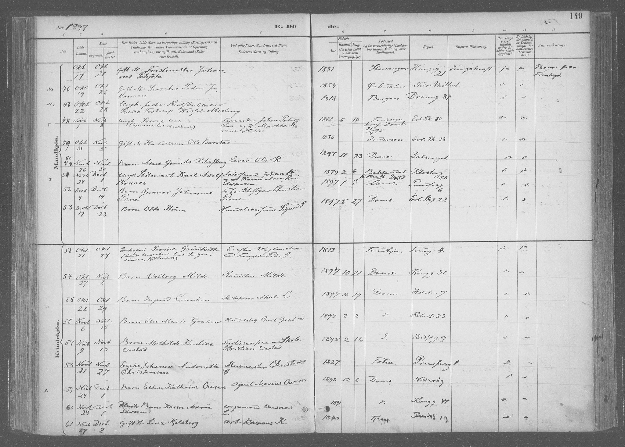 Ministerialprotokoller, klokkerbøker og fødselsregistre - Sør-Trøndelag, SAT/A-1456/601/L0064: Parish register (official) no. 601A31, 1891-1911, p. 149