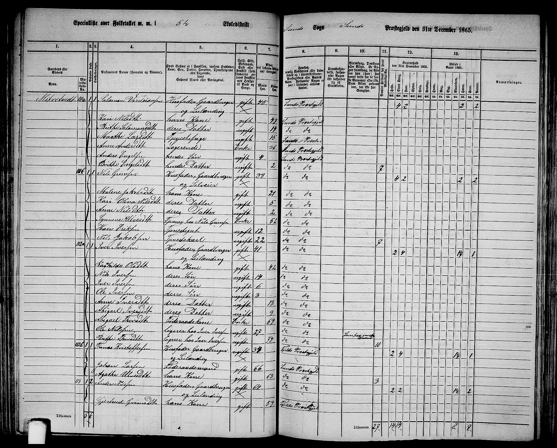 RA, 1865 census for Sund, 1865, p. 80