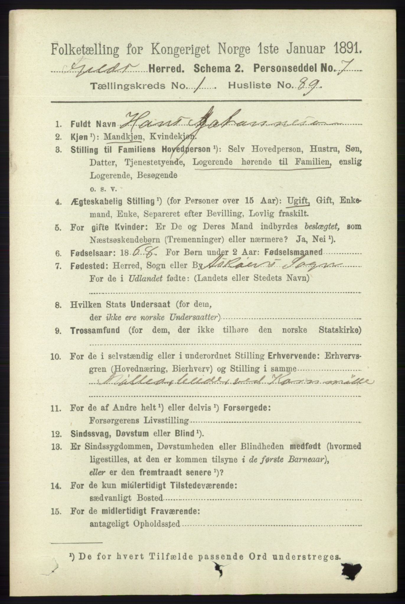 RA, 1891 census for 1246 Fjell, 1891, p. 618