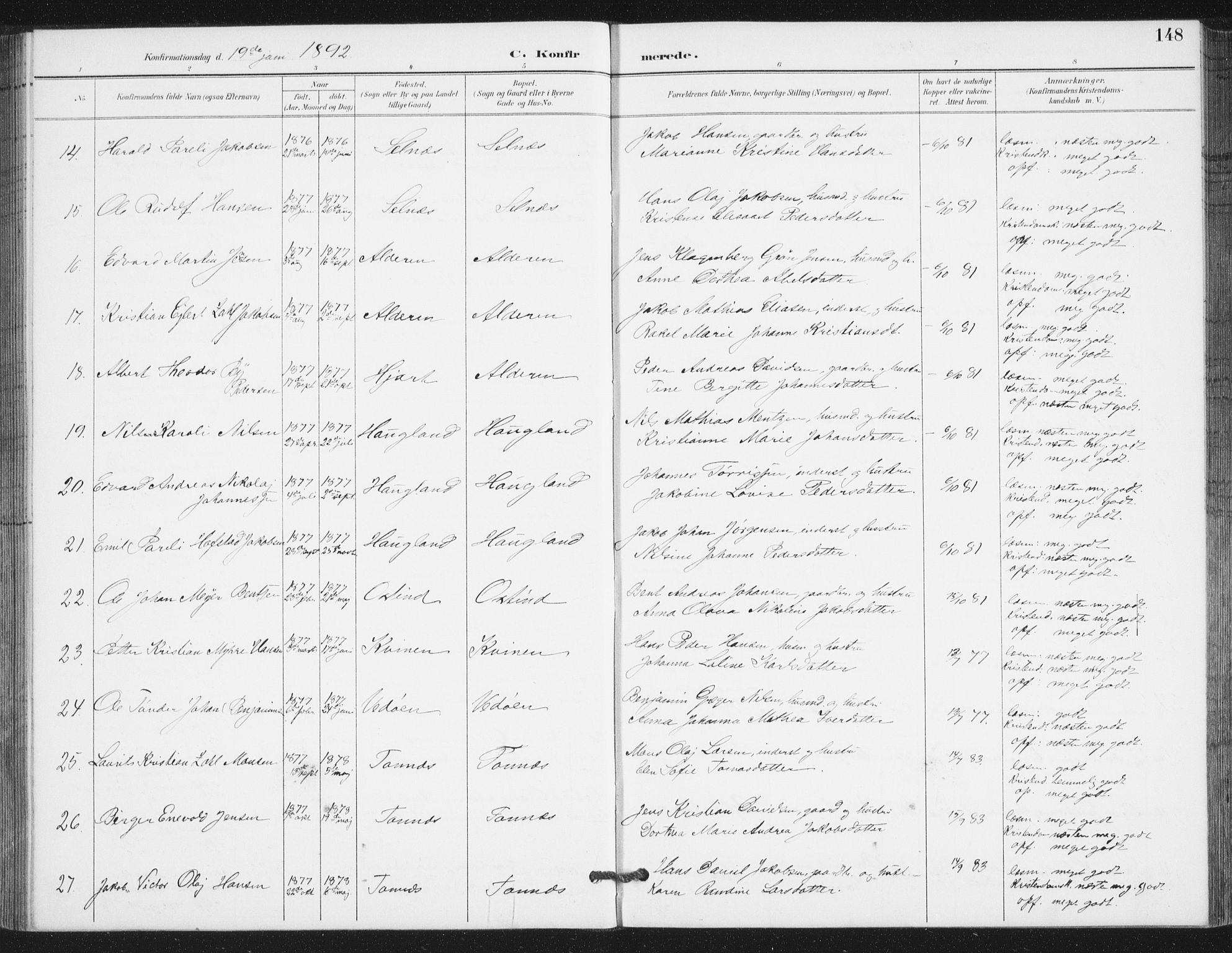 Ministerialprotokoller, klokkerbøker og fødselsregistre - Nordland, AV/SAT-A-1459/839/L0573: Parish register (copy) no. 839C03, 1892-1917, p. 148