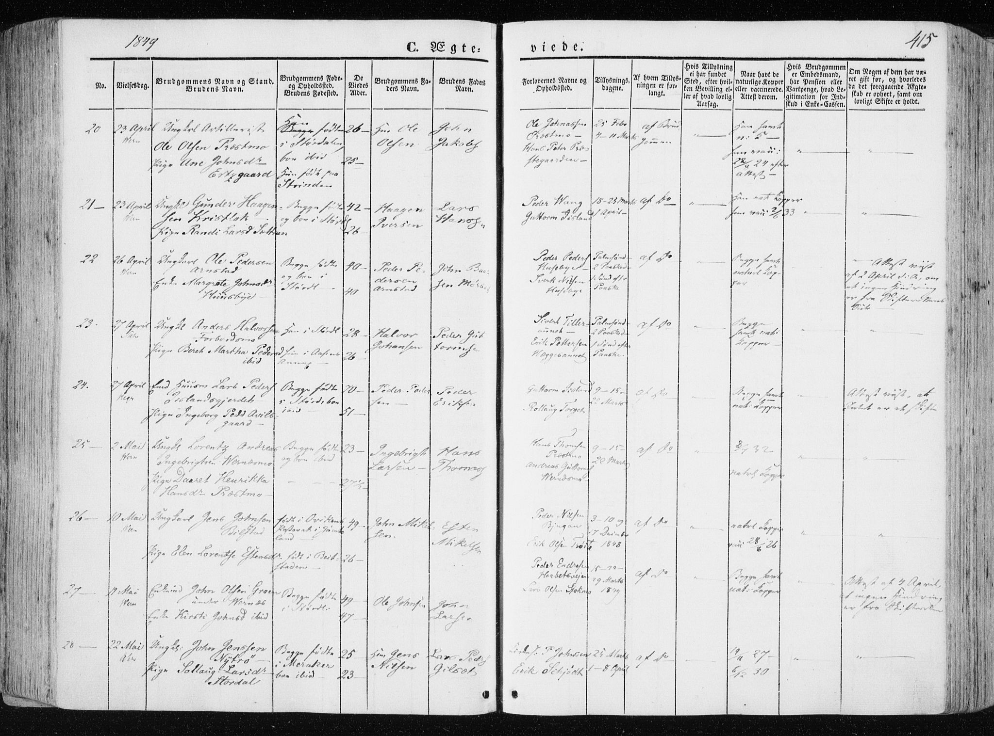 Ministerialprotokoller, klokkerbøker og fødselsregistre - Nord-Trøndelag, SAT/A-1458/709/L0074: Parish register (official) no. 709A14, 1845-1858, p. 415