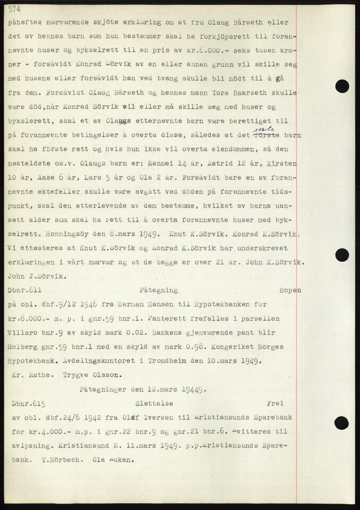 Nordmøre sorenskriveri, AV/SAT-A-4132/1/2/2Ca: Mortgage book no. C82b, 1946-1951, Diary no: : 611/1949