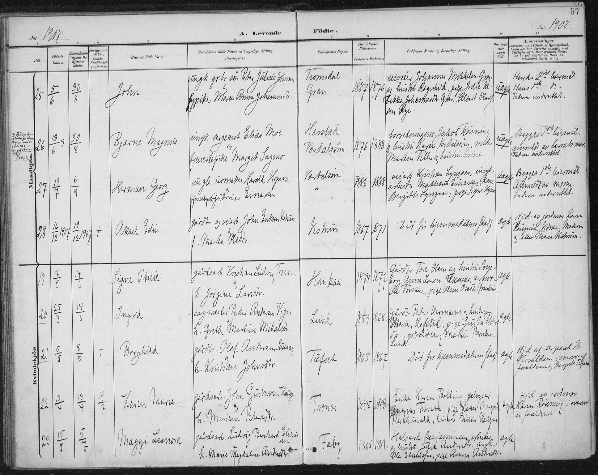 Ministerialprotokoller, klokkerbøker og fødselsregistre - Nord-Trøndelag, AV/SAT-A-1458/723/L0246: Parish register (official) no. 723A15, 1900-1917, p. 57