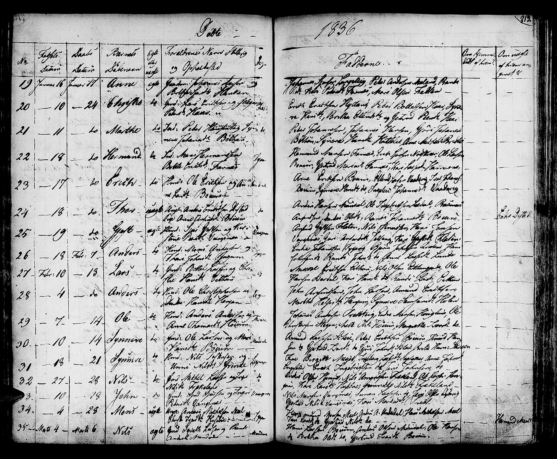 Leikanger sokneprestembete, AV/SAB-A-81001/H/Haa/Haaa/L0006: Parish register (official) no. A 6, 1810-1838, p. 213