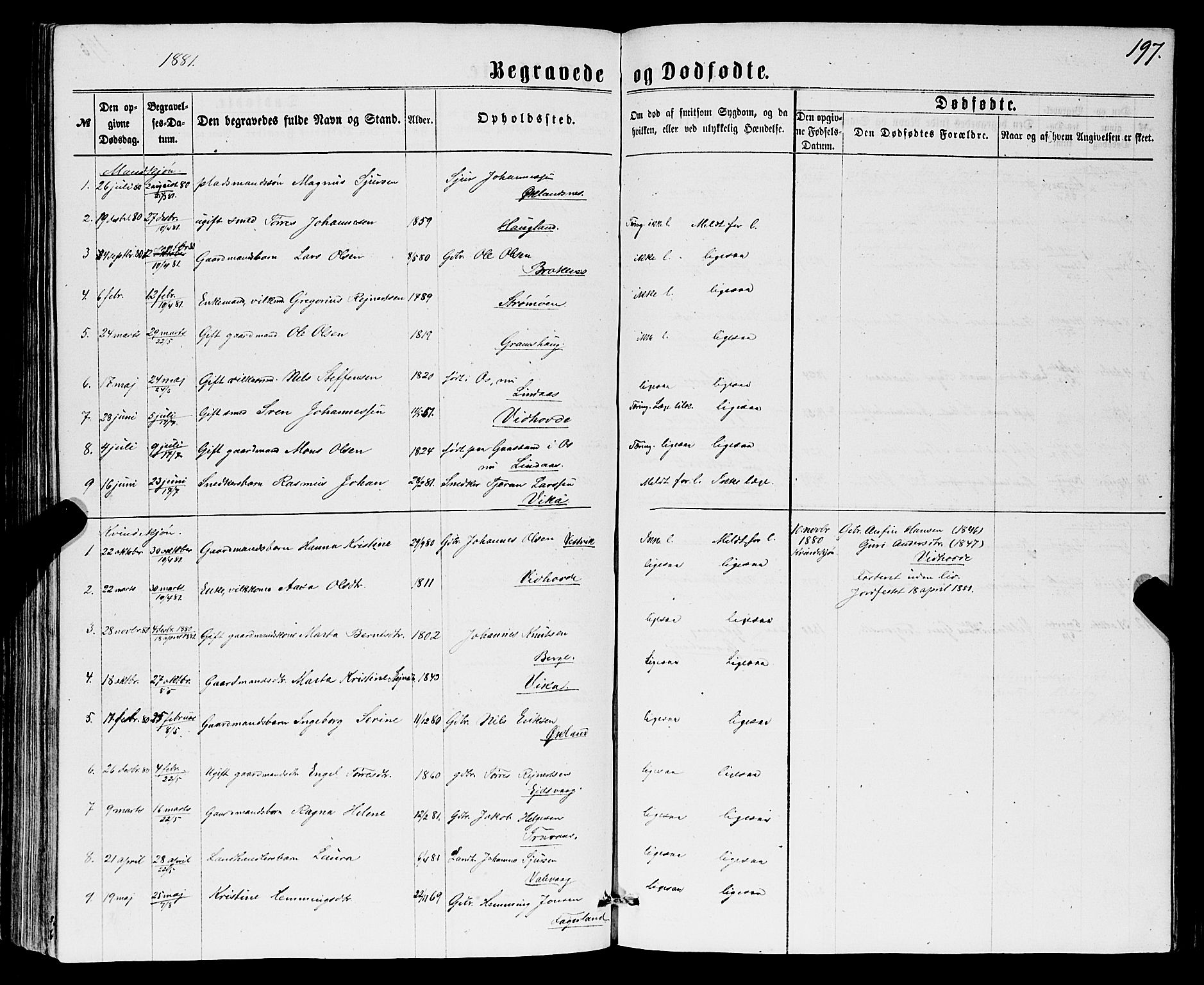 Sveio Sokneprestembete, SAB/A-78501/H/Hab: Parish register (copy) no. B 1, 1864-1886, p. 197