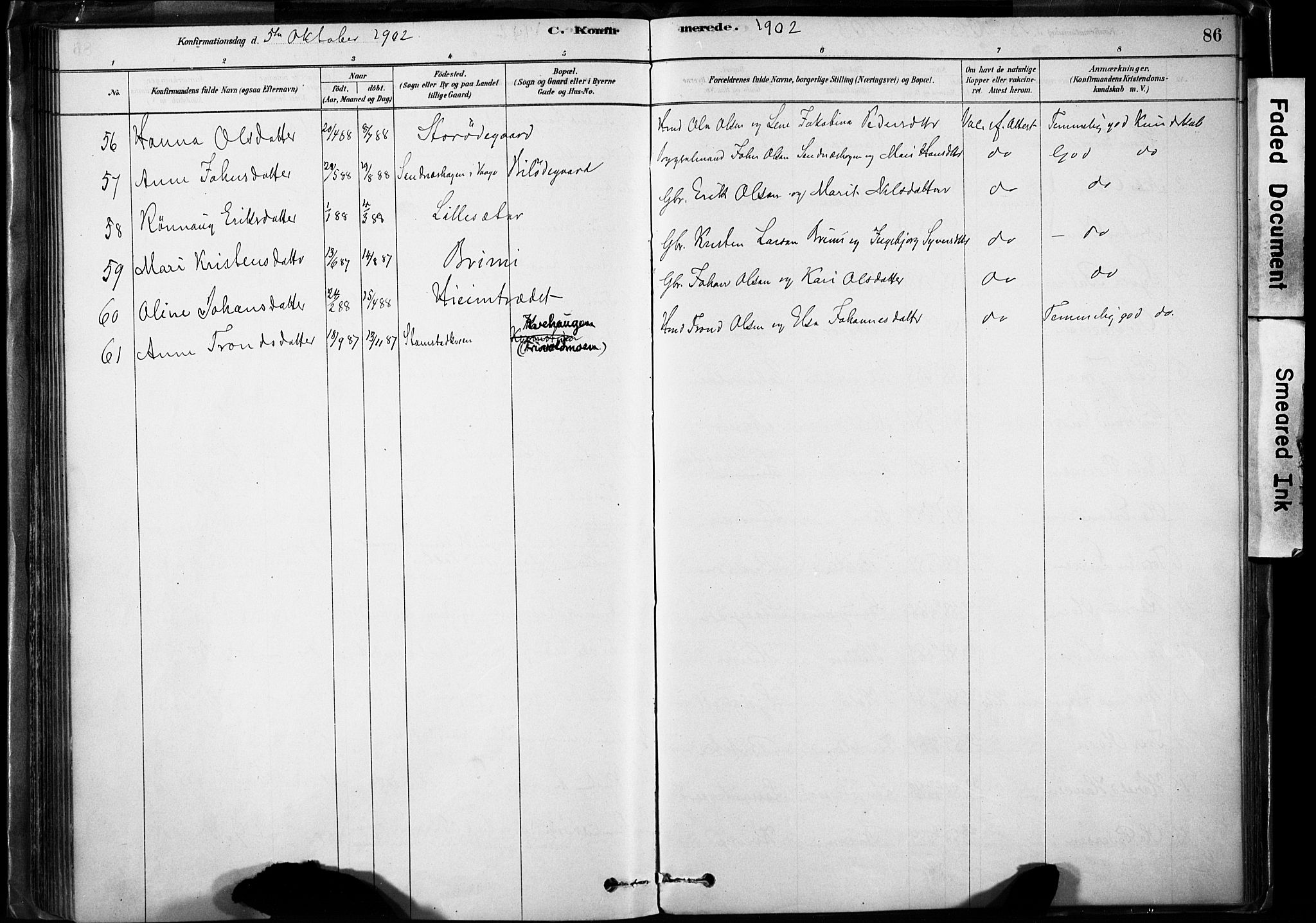 Lom prestekontor, AV/SAH-PREST-070/K/L0009: Parish register (official) no. 9, 1878-1907, p. 86