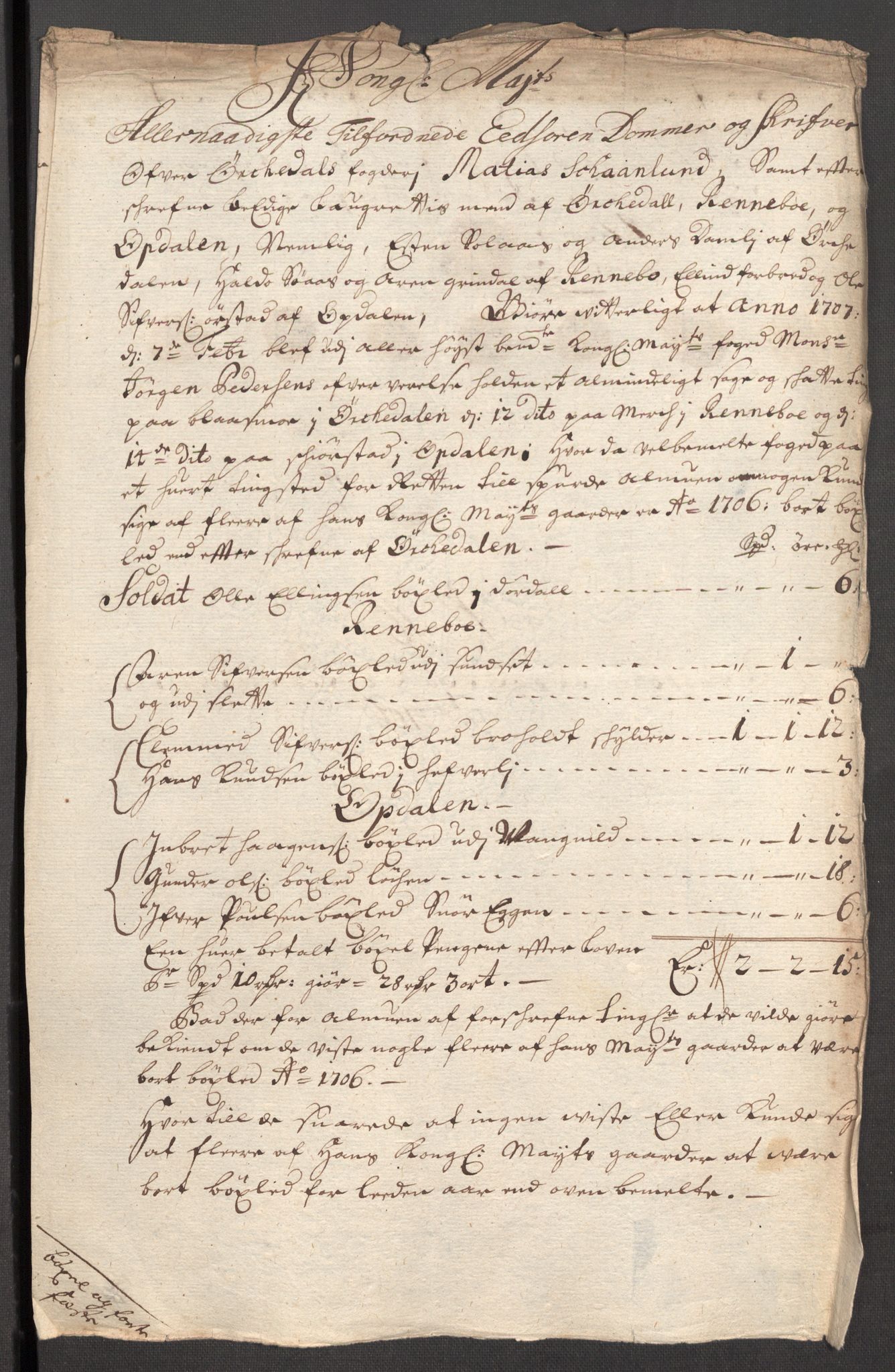 Rentekammeret inntil 1814, Reviderte regnskaper, Fogderegnskap, AV/RA-EA-4092/R60/L3956: Fogderegnskap Orkdal og Gauldal, 1706, p. 142