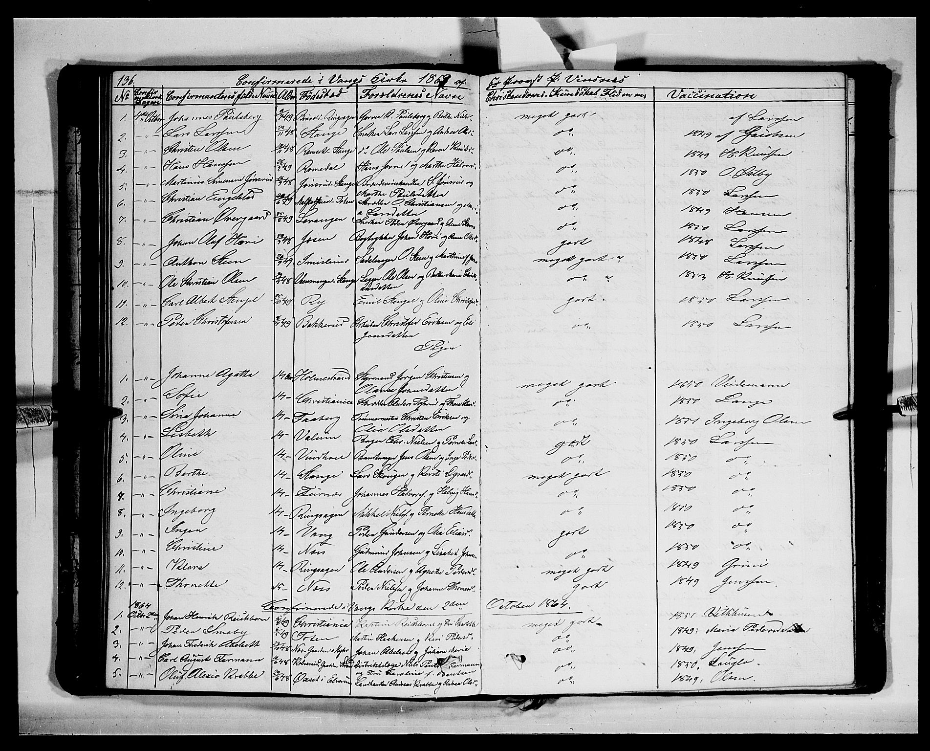Vang prestekontor, Hedmark, SAH/PREST-008/H/Ha/Hab/L0011: Parish register (copy) no. 11, 1855-1878, p. 136