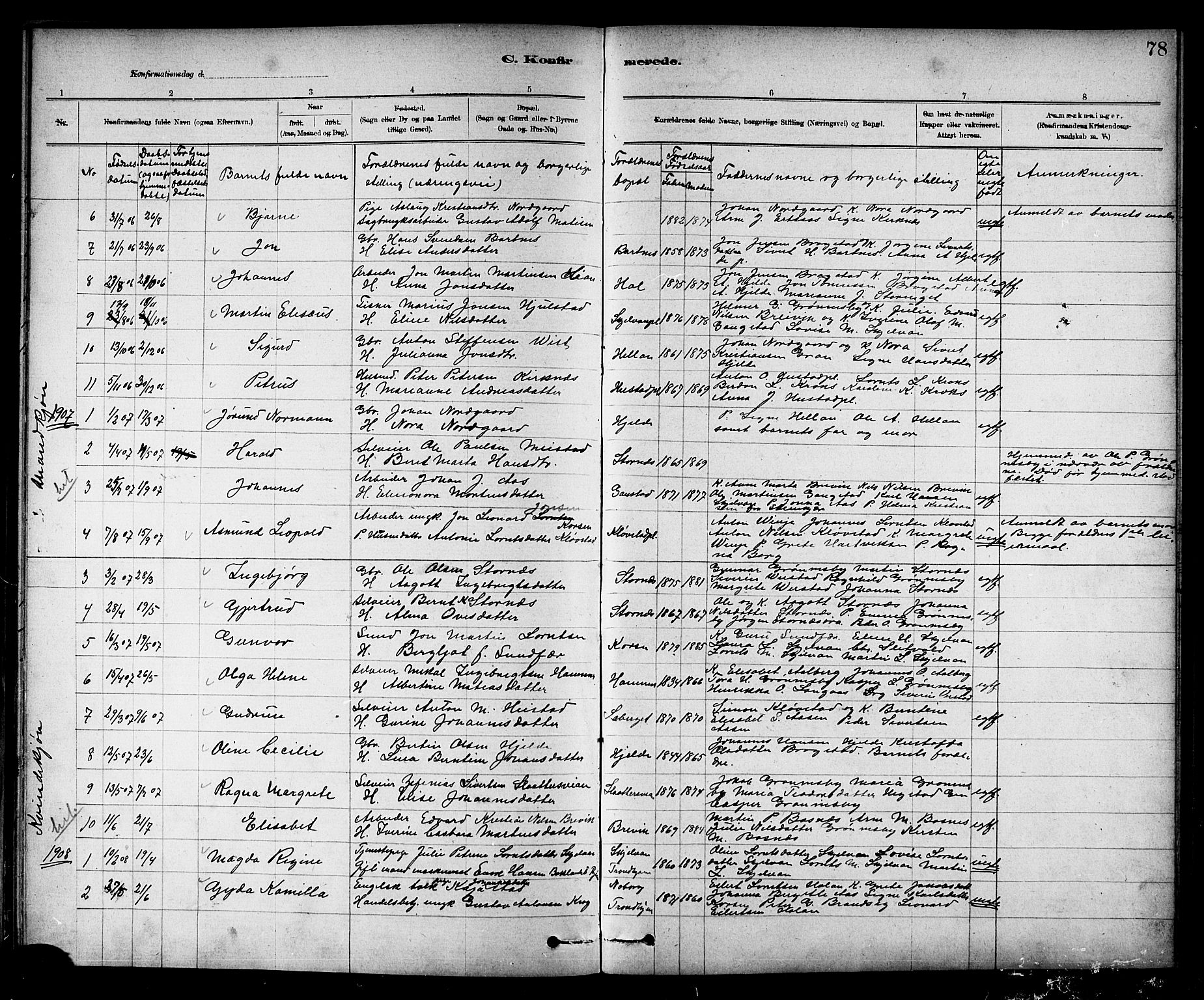 Ministerialprotokoller, klokkerbøker og fødselsregistre - Nord-Trøndelag, AV/SAT-A-1458/732/L0318: Parish register (copy) no. 732C02, 1881-1911, p. 78