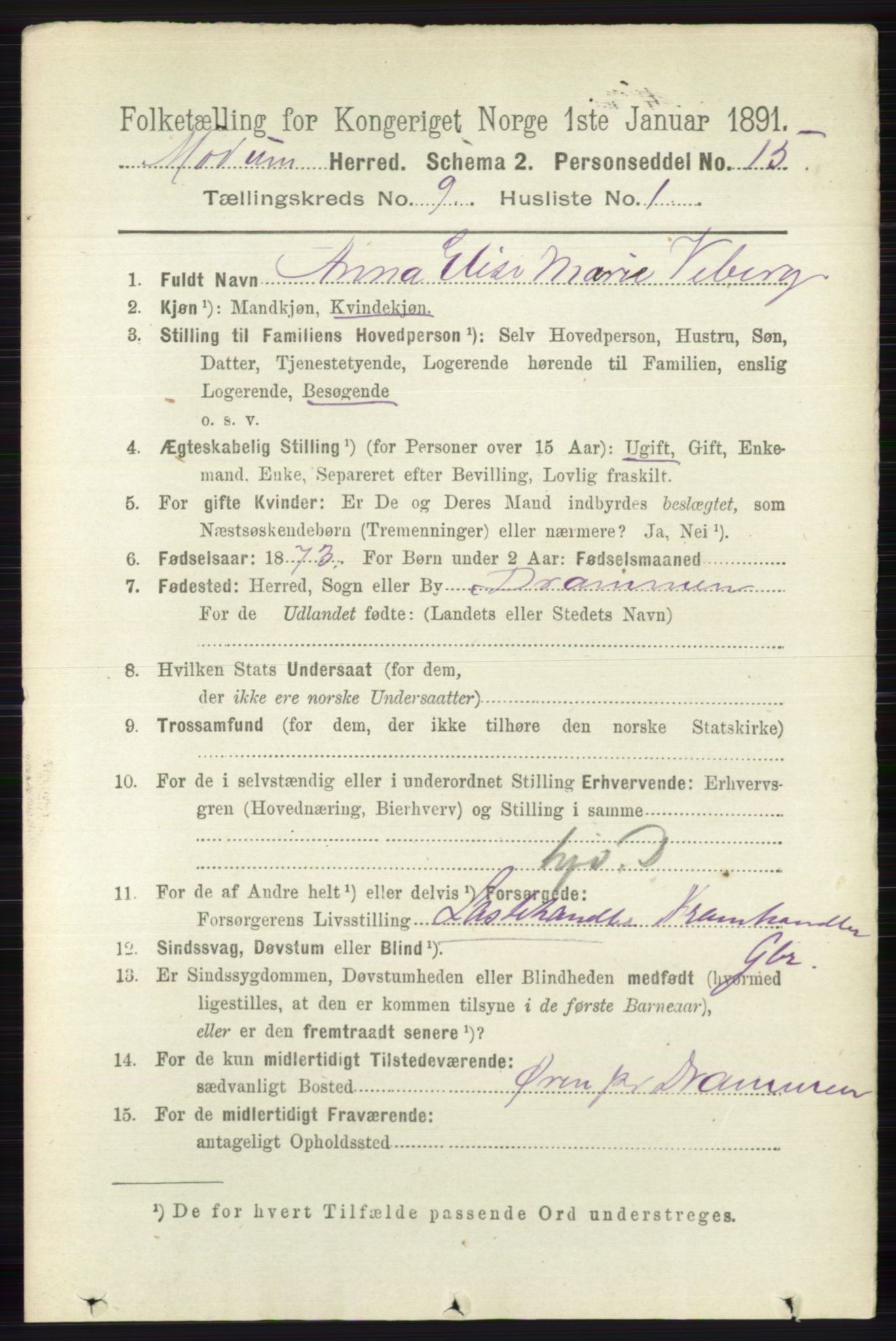 RA, 1891 census for 0623 Modum, 1891, p. 3469