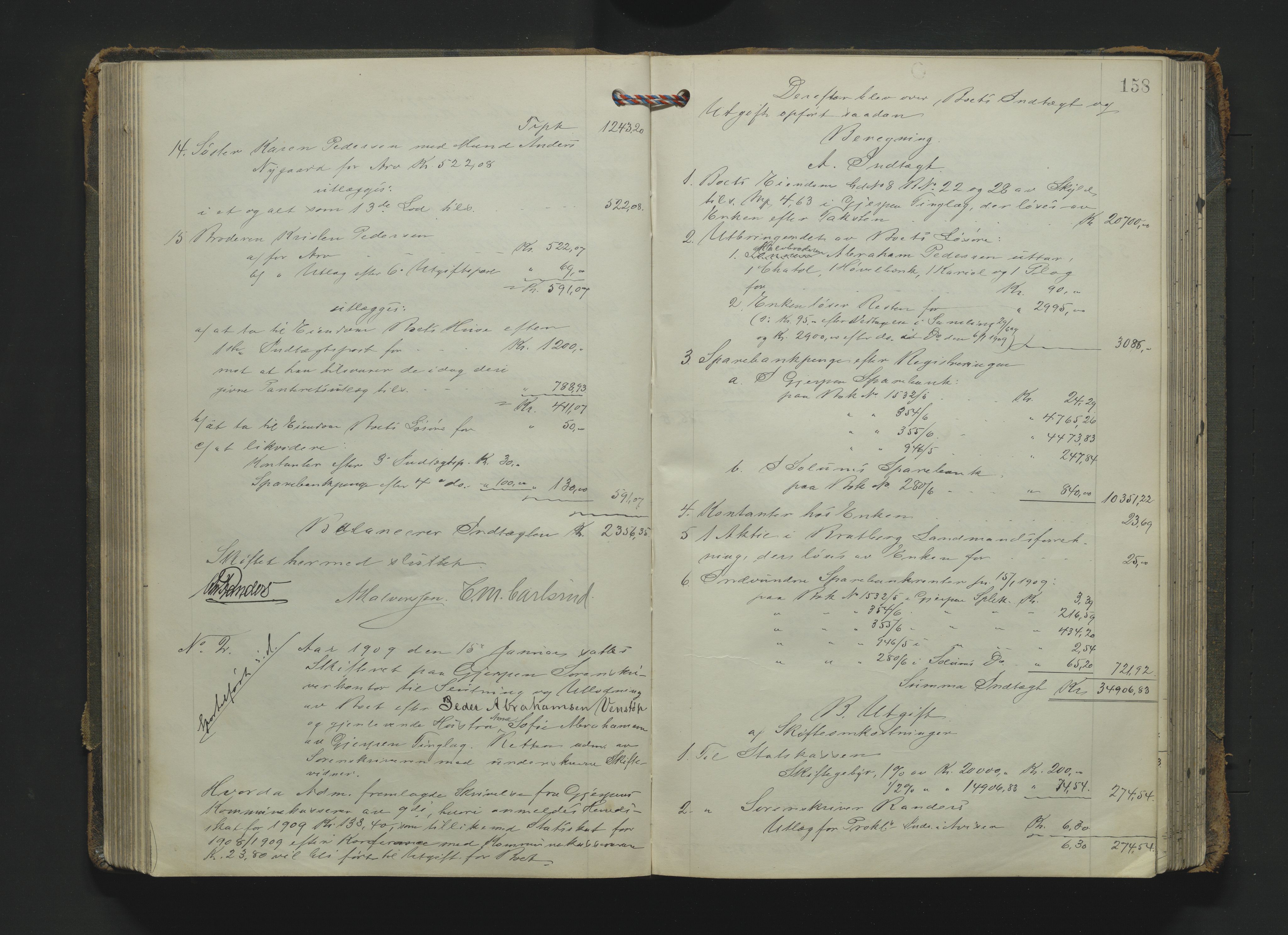 Gjerpen sorenskriveri, SAKO/A-216/H/Hb/Hbc/Hbca/L0004: Skifteutlodningsprotokoll, Sorenskriveriet, 1904-1916, p. 157b-158a