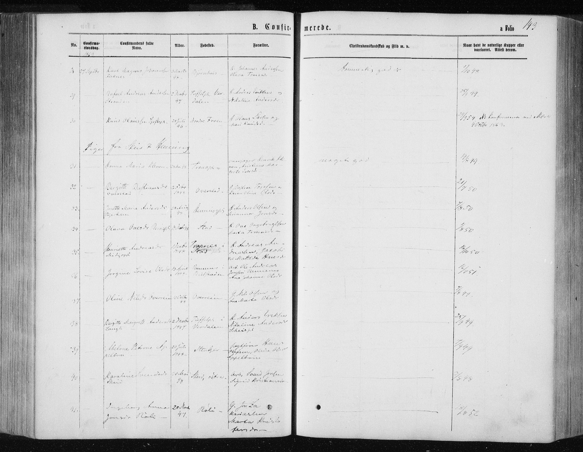 Ministerialprotokoller, klokkerbøker og fødselsregistre - Nord-Trøndelag, AV/SAT-A-1458/735/L0345: Parish register (official) no. 735A08 /1, 1863-1872, p. 143