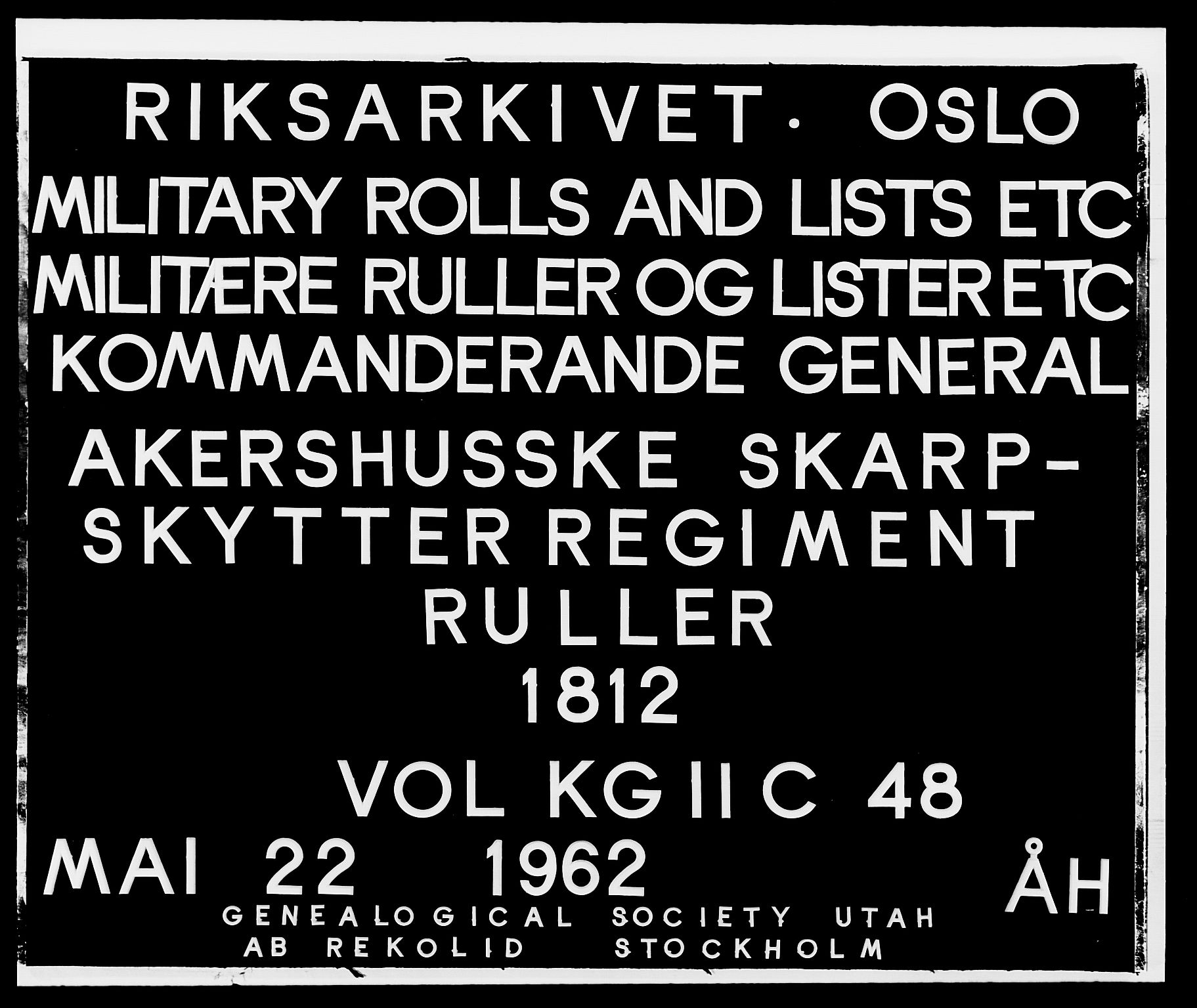 Generalitets- og kommissariatskollegiet, Det kongelige norske kommissariatskollegium, AV/RA-EA-5420/E/Eh/L0048: Akershusiske skarpskytterregiment, 1812, p. 1