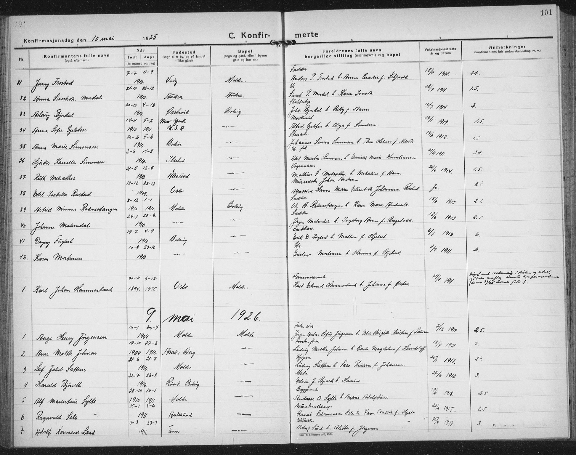 Ministerialprotokoller, klokkerbøker og fødselsregistre - Møre og Romsdal, SAT/A-1454/558/L0704: Parish register (copy) no. 558C05, 1921-1942, p. 101