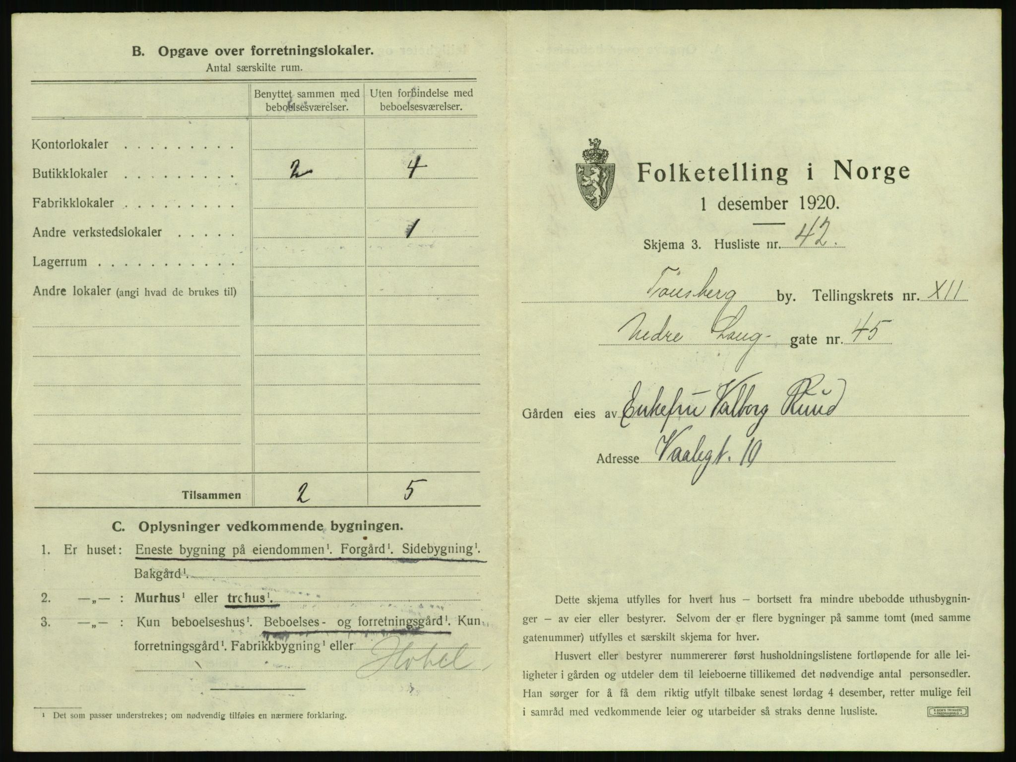 SAKO, 1920 census for Tønsberg, 1920, p. 1339