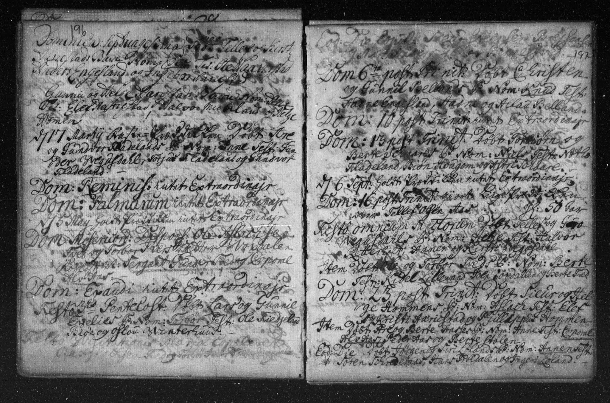 Herefoss sokneprestkontor, AV/SAK-1111-0019/F/Fa/Fab/L0001: Parish register (official) no. A 1, 1704-1779, p. 196-197