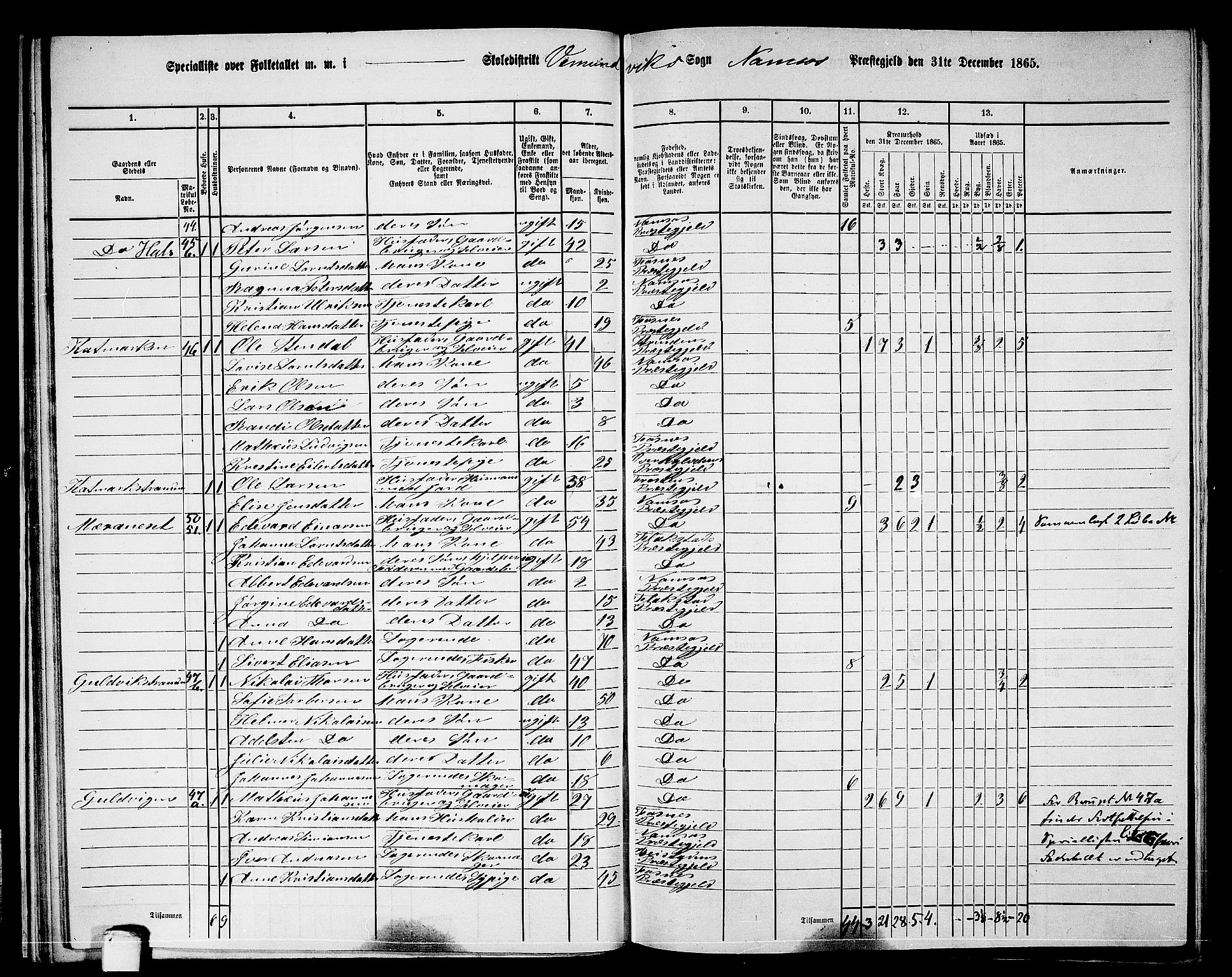 RA, 1865 census for Namsos/Vemundvik og Sævik, 1865, p. 33